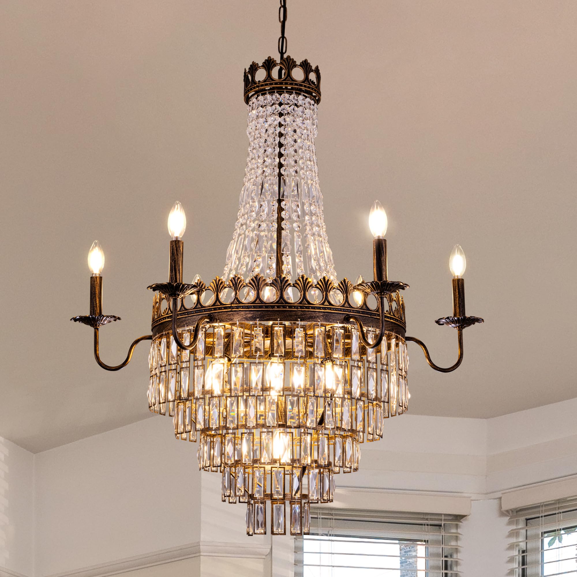 Wellmet French Empire Crystal Chandelier, 13-Light Bronze Luxury