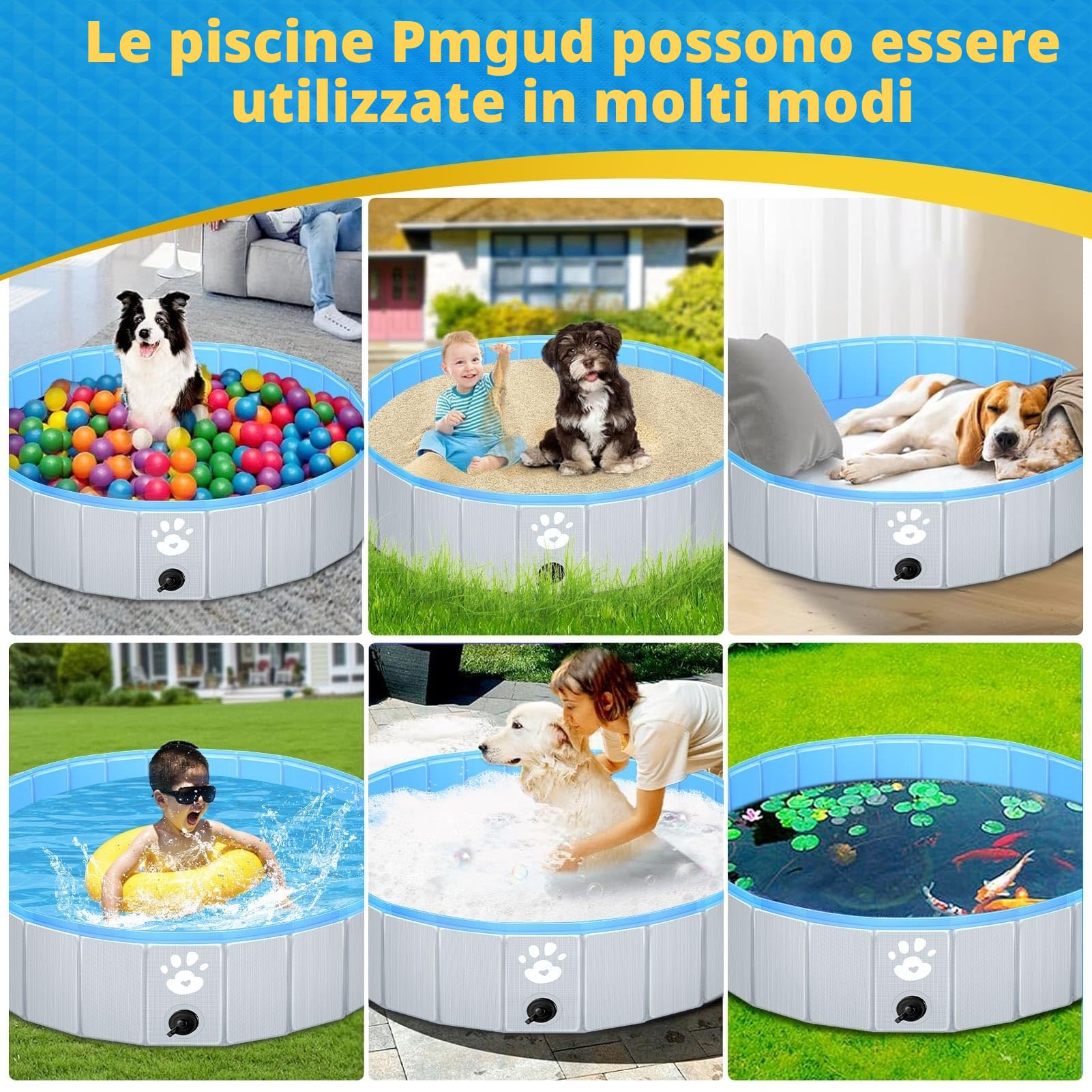 Pmgud Piscina Portatile per Cani Ø 160cm per cani bambini piscina per bambini o altri animali Spessore rinforzato 5mm portatile e pieghevole - grigio | Per cani o altri animali, spessore rinforzato 5 mm, portatile, pieghevole