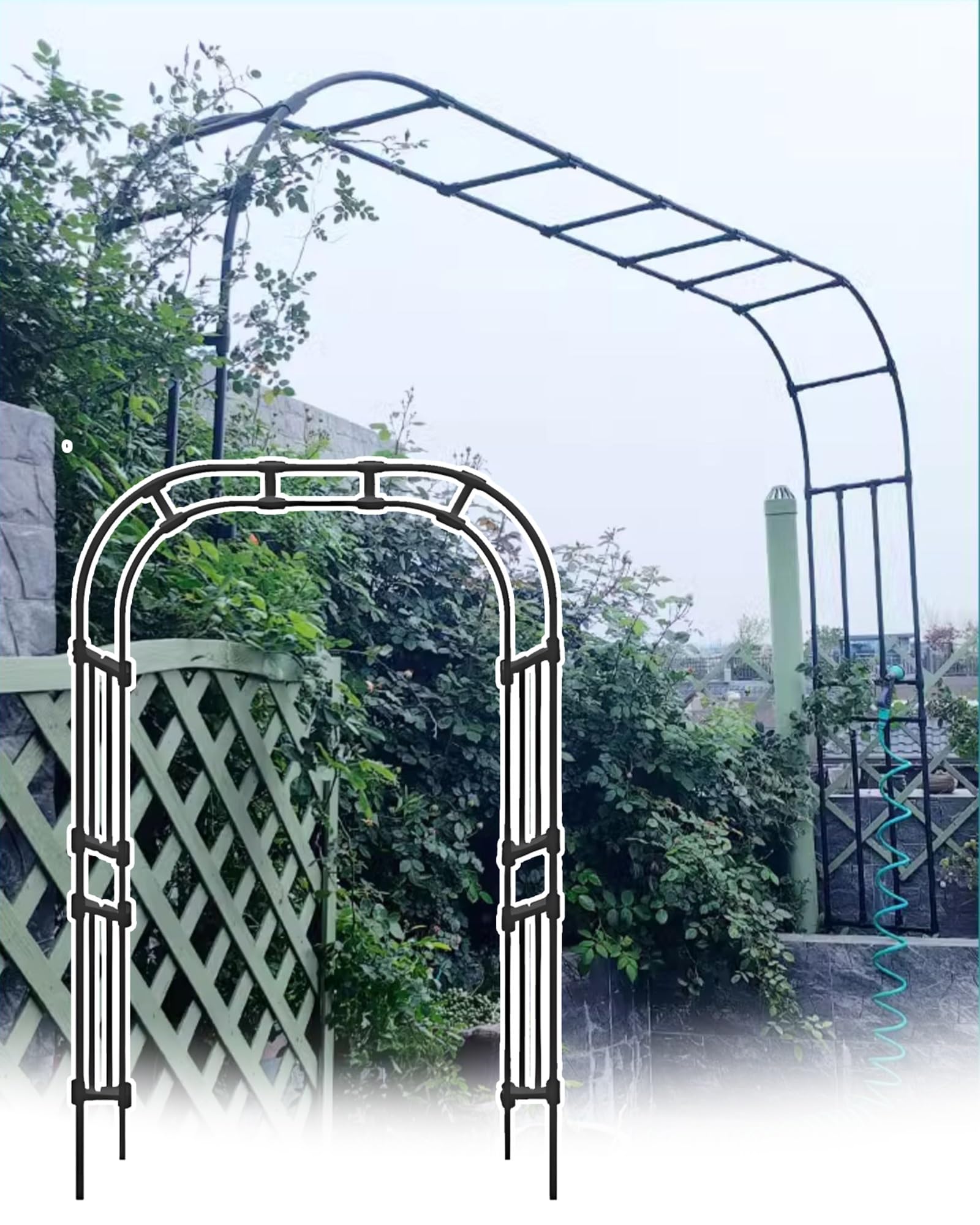 Arco de jardín metálico para crear románticos senderos con plantas trepadoras