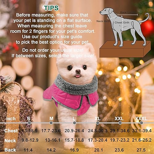 Vista 11 de Fragralley Abrigo de invierno para perro, chaqueta de forro polar reflectante impermeable y resistente al viento con agujero para arnés, chaleco