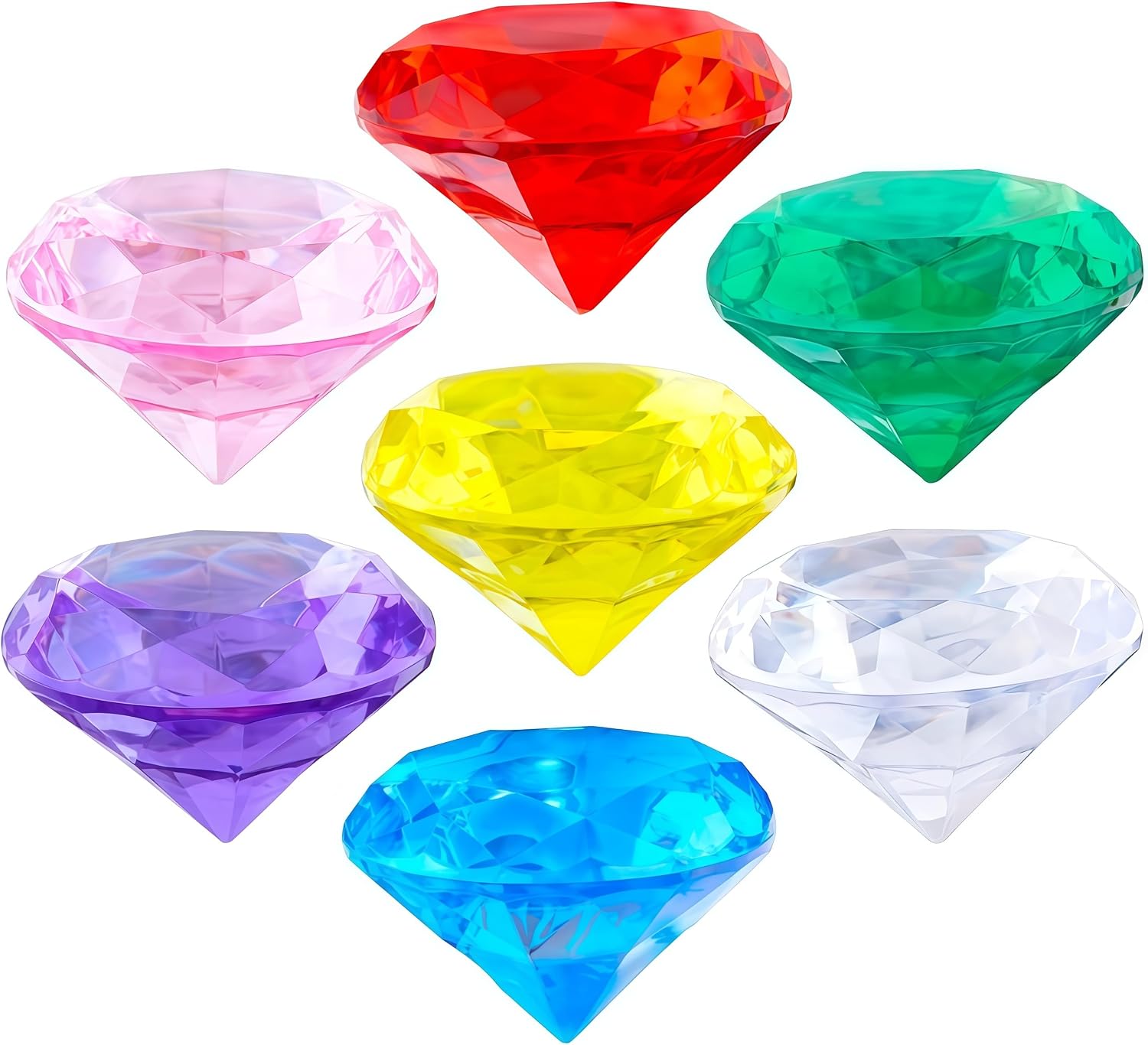 Niceup 60mm Large Diving Gems Pool Toys for Kids 12PCS 2.36in Acrylic Fake Jewel Gemstones Princess Mermaid Dive Party Favors Swimming Toys Red Blue Purple Green Yellow Pink