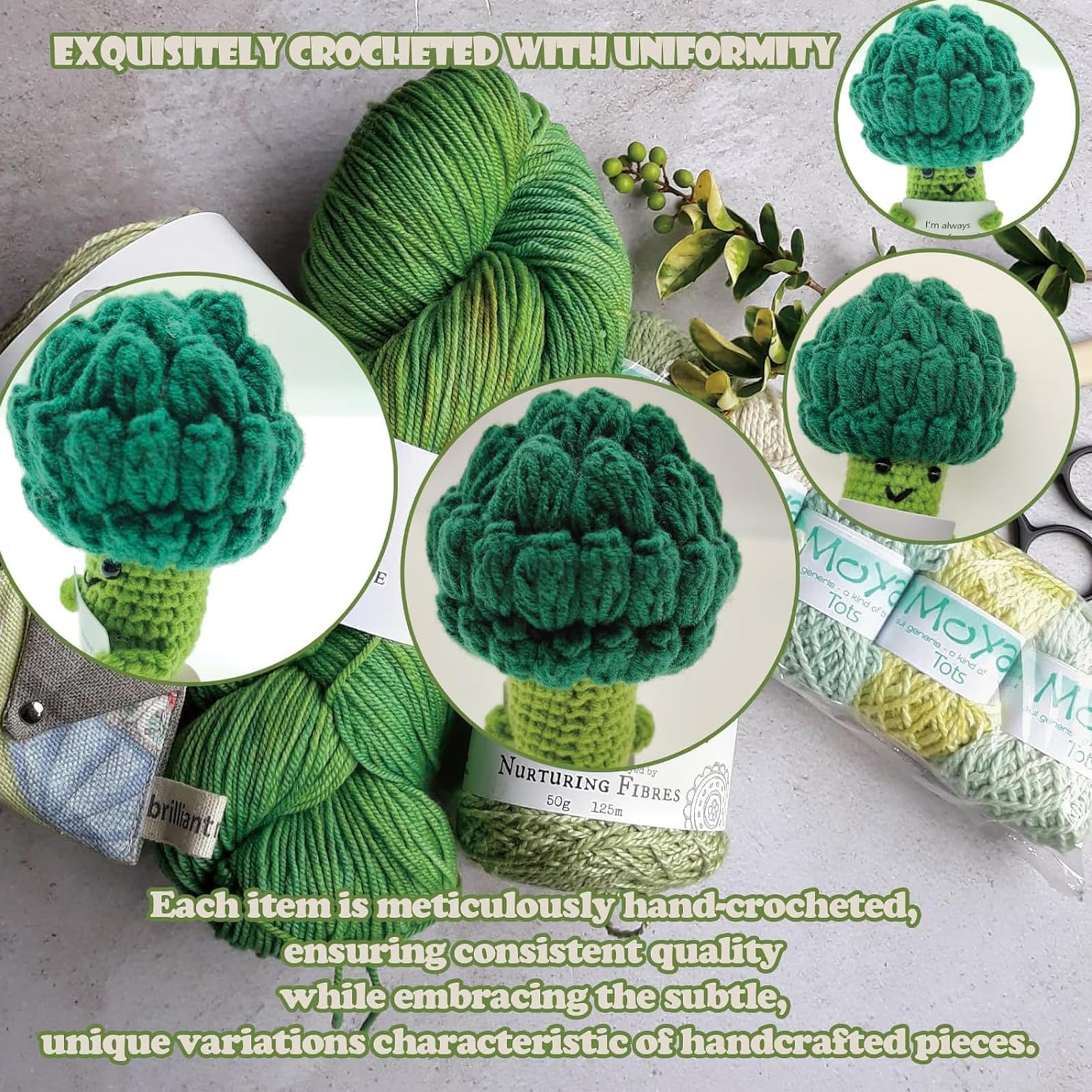 TOYMIS Positiver Brokkoli – Gestricktes Motivationsspielzeug Mit Holzständer & Karte
