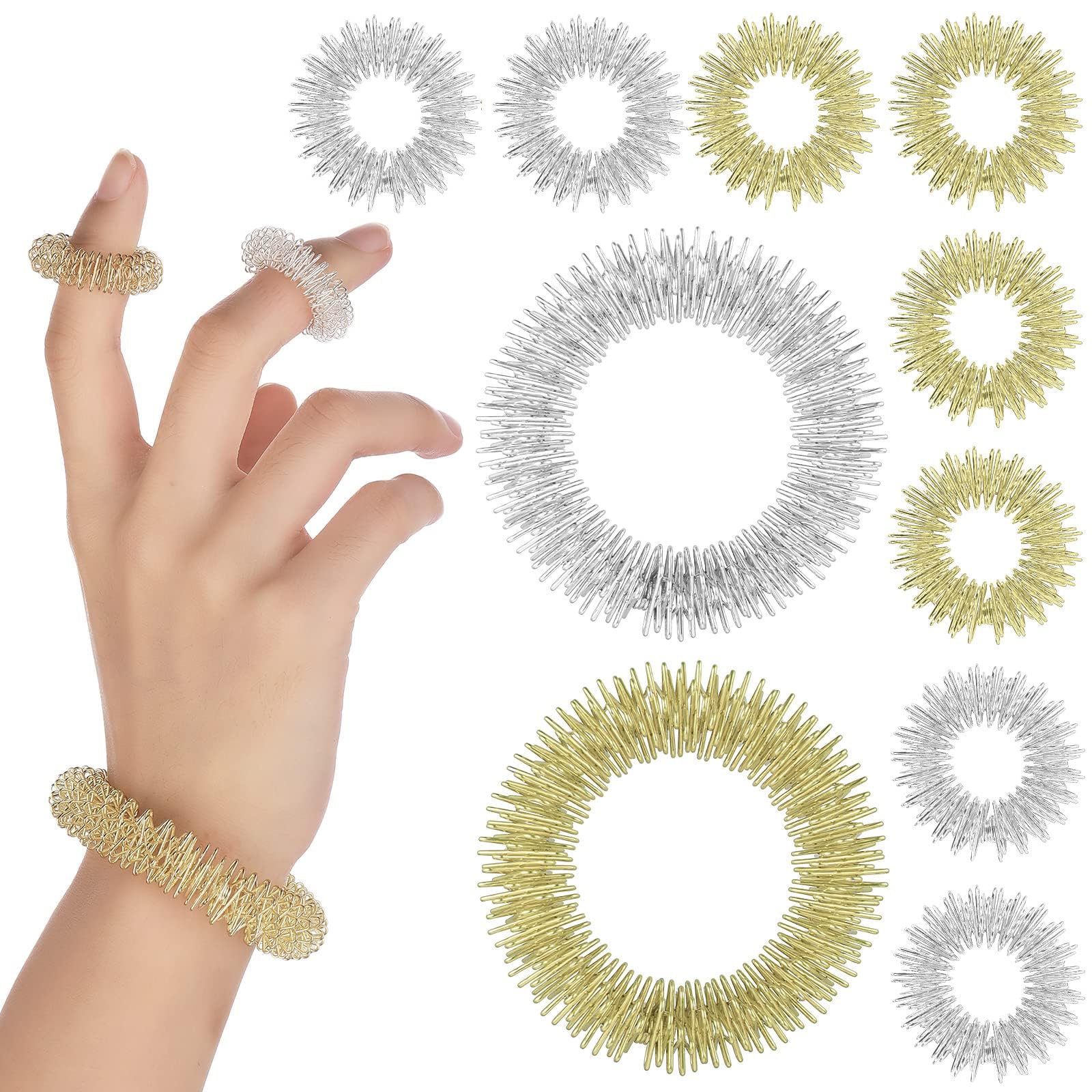 Generic10 Pcs Multicolor Spiky Sensory Finger Rings Acupressure Rings Set Wrist Massage Bracelets Fidget Sensory Toys Silent Stress Reducer and Massager