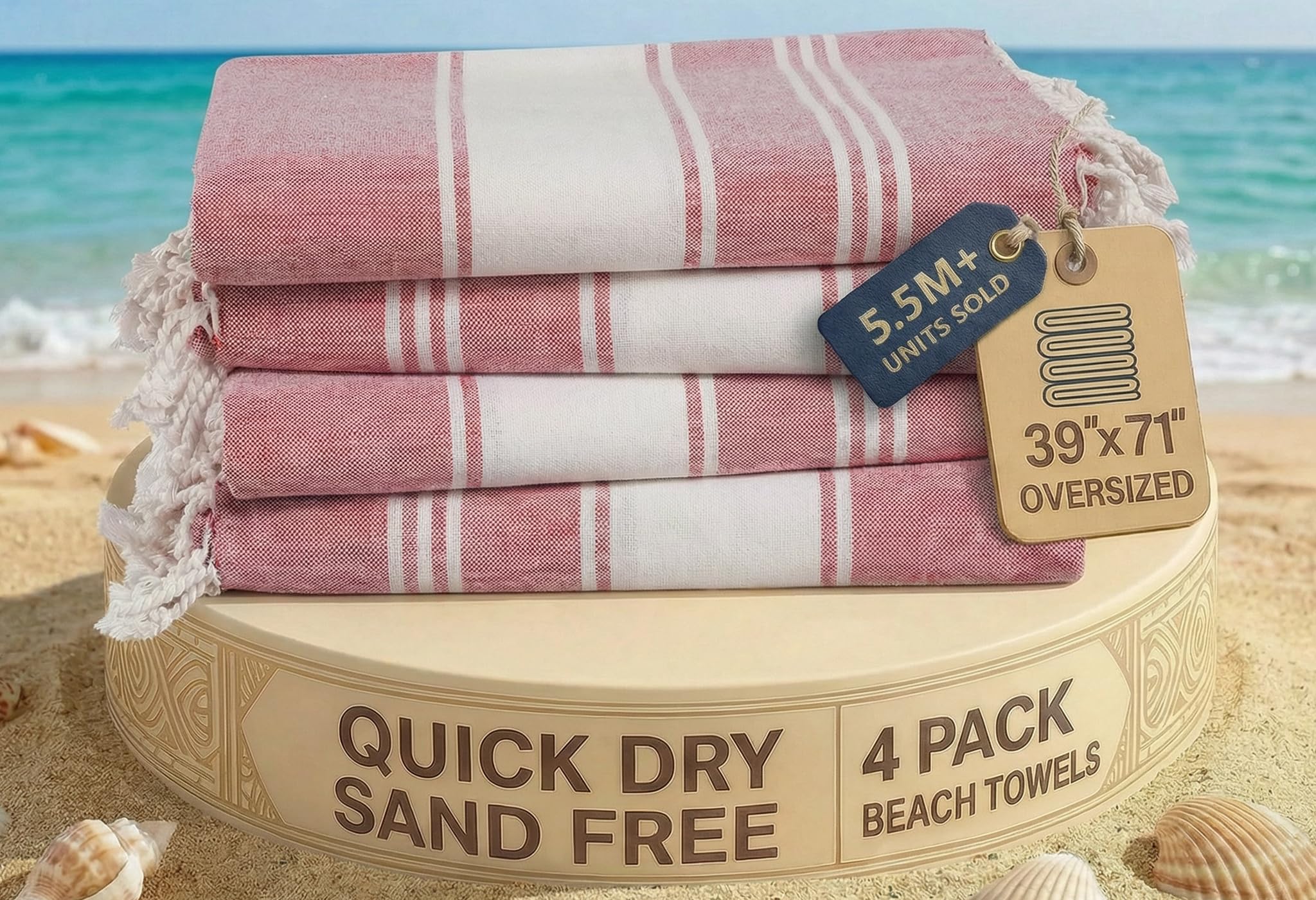 Lane Linen Cashmere Rose Oversized Beach Towels – Set Of 4, 39"X71" Turkish Cotton Rich & Quick Dry Pool Towels, Lightweight & Pre-Washed Travel Beach Towels,