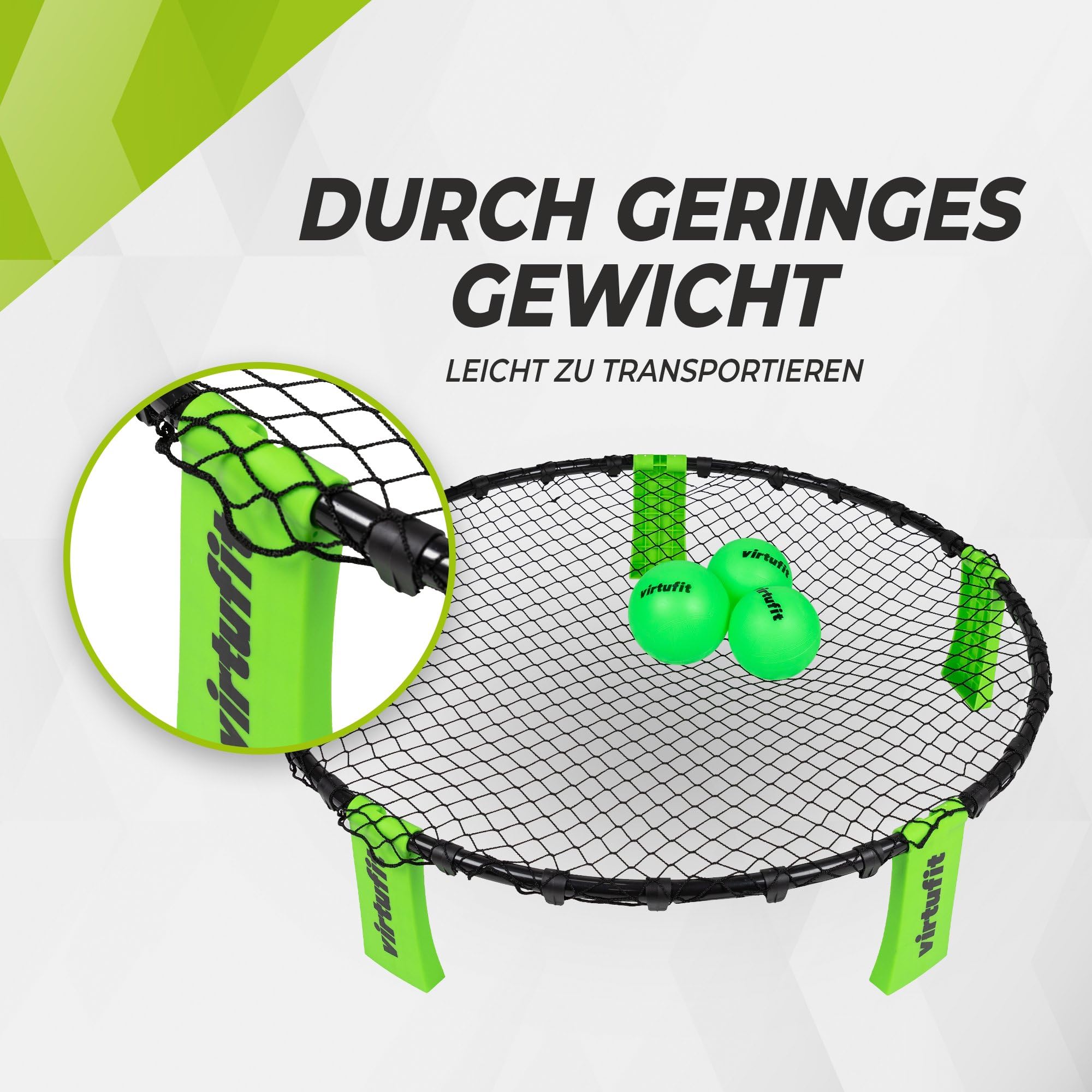 VirtuFit Roundnet RN90 Pro - Mit 3 Bällen und Aufbewahrungstasche - Ballpumpe - Ballspiel