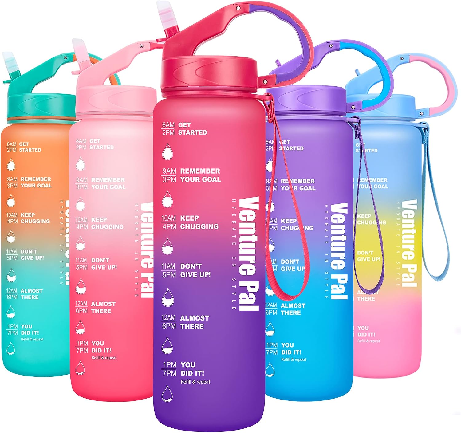 Venture Pal 32oz Leakproof BPA Free Water Bottle with Motivational Time Marker & Straw to Ensure You Drink Enough Water Daily for Fitness Gym Outdoor Sports Activity