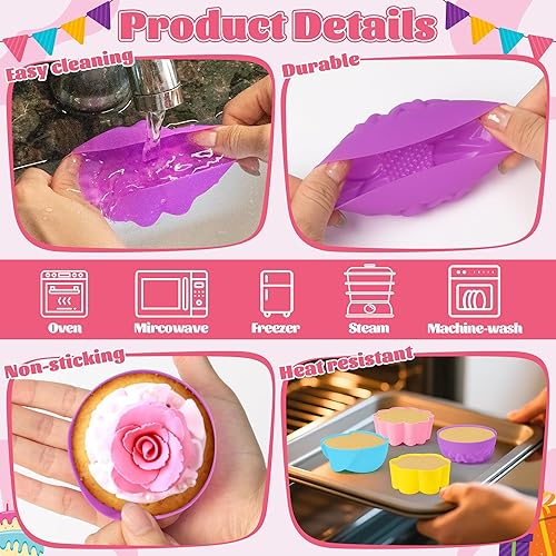 Miniatura 3 de R HORSE 42 moldes de silicona de gran tamaño, 3 x 1.2 pulgadas para cupcakes, múltiples formas de flores, tazas para hornear, moldes antiadherentes,