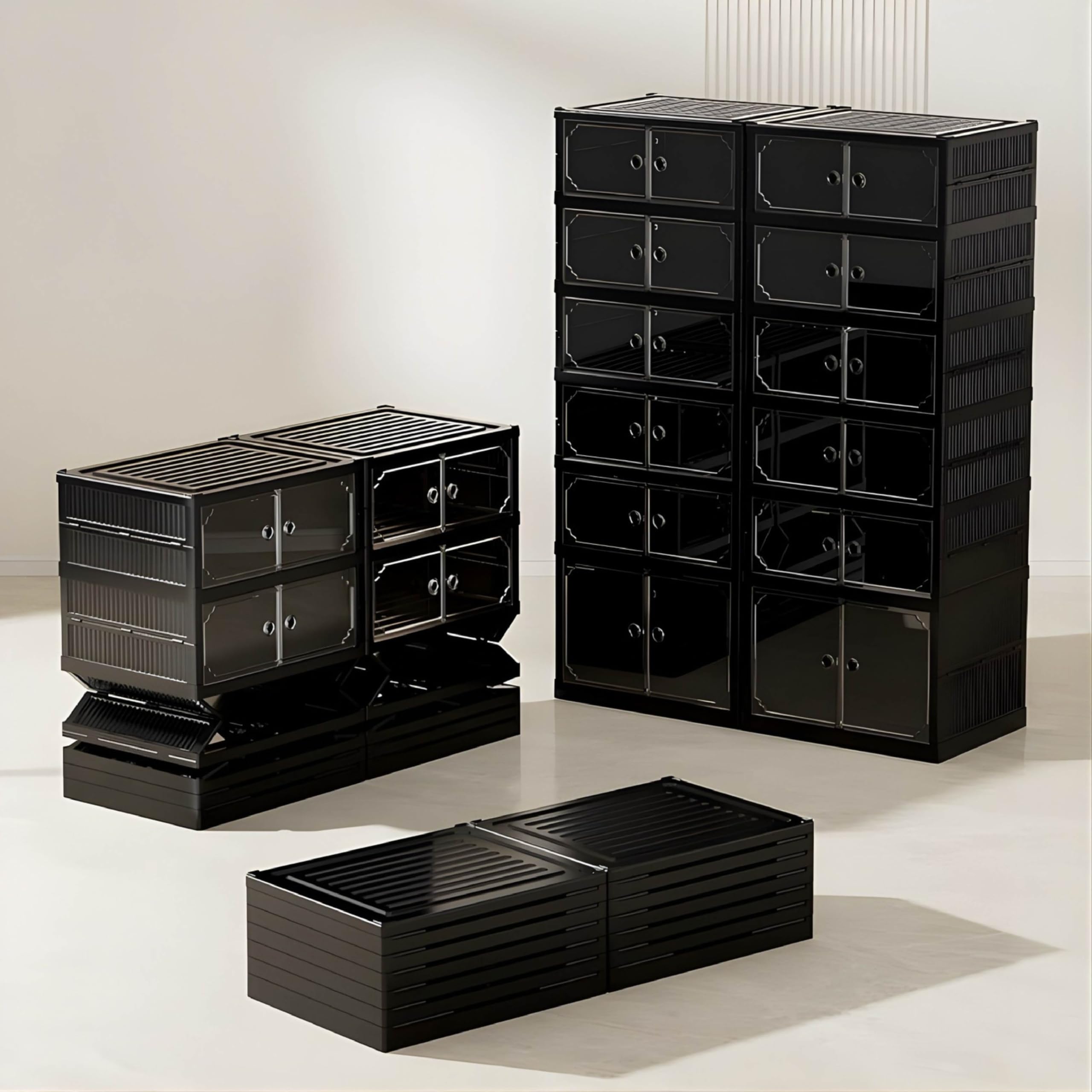 HomeStrap Shoe Stack Foldable Shoe Organizer with Wheels | Fits 12 Pairs | 6-Slot Shoe Rack with Clear Magnetic Doors | Dust & Moisture-Proof Multipurpose Storage for Entryways, Bedrooms (Black) 4
