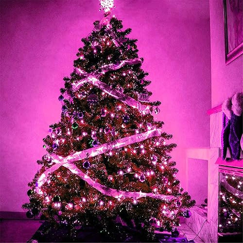 Miniatura 5 de RUICHEN Guirnalda de luces de hadas regulables rosadas, 99 pies, 300 luces LED parpadeantes con control remoto, luces de luciérnaga de alambre