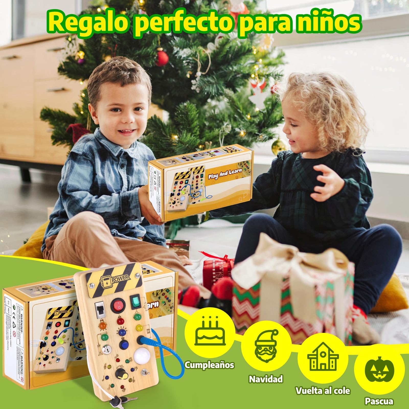Hoarosall Montessori Busy Board de Madera con Interruptor Luminoso LED Juegos Montessori Juguete Niño Bebe 1 2 3 años Regalo Niño Juegos Educativos Juguetes de Viaje para Niños