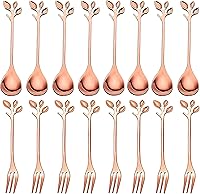 Vista 13 de Comicfs 16 cucharas de café de acero inoxidable con hojas doradas, tenedor de aperitivo, 4.7 pulgadas, vajilla creativa, cucharas de postre, agitar