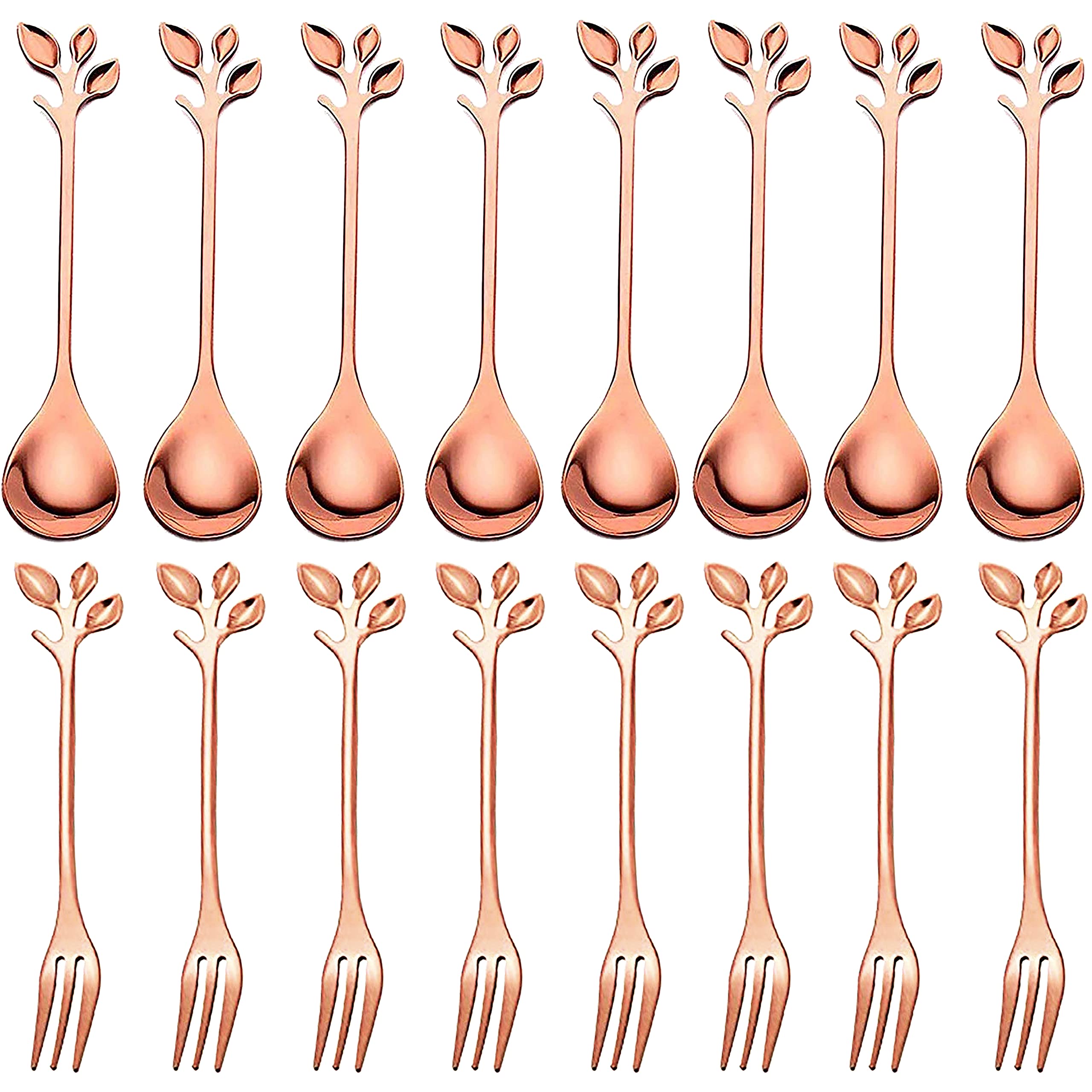 Comicfs 16 Pcs Stainless Steel Gold Leaf Creative Appetizer Cake Fruit Forks Set 4.7 Inches Tasting Dessert Forks Kitchen Accessory Wedding Party (16 Forks, Gold) — Amazon image 13