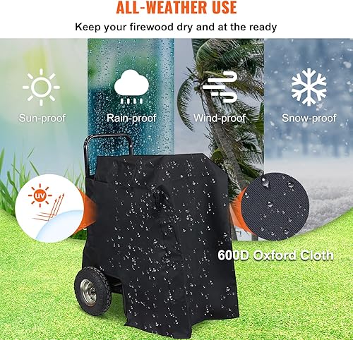 Miniatura 4 de VEVOR Carrito de leña, capacidad de peso de 220 libras, transportador de madera con ruedas, cuerda de encuadernación y lona impermeable, estante de