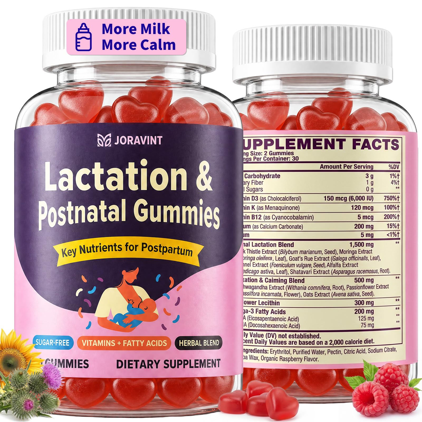 JORAVINT Suplemento para Lactação com Cardo-Mariano, Lecitina de Girassol e Vitaminas Pós-Natais, 60 gomas