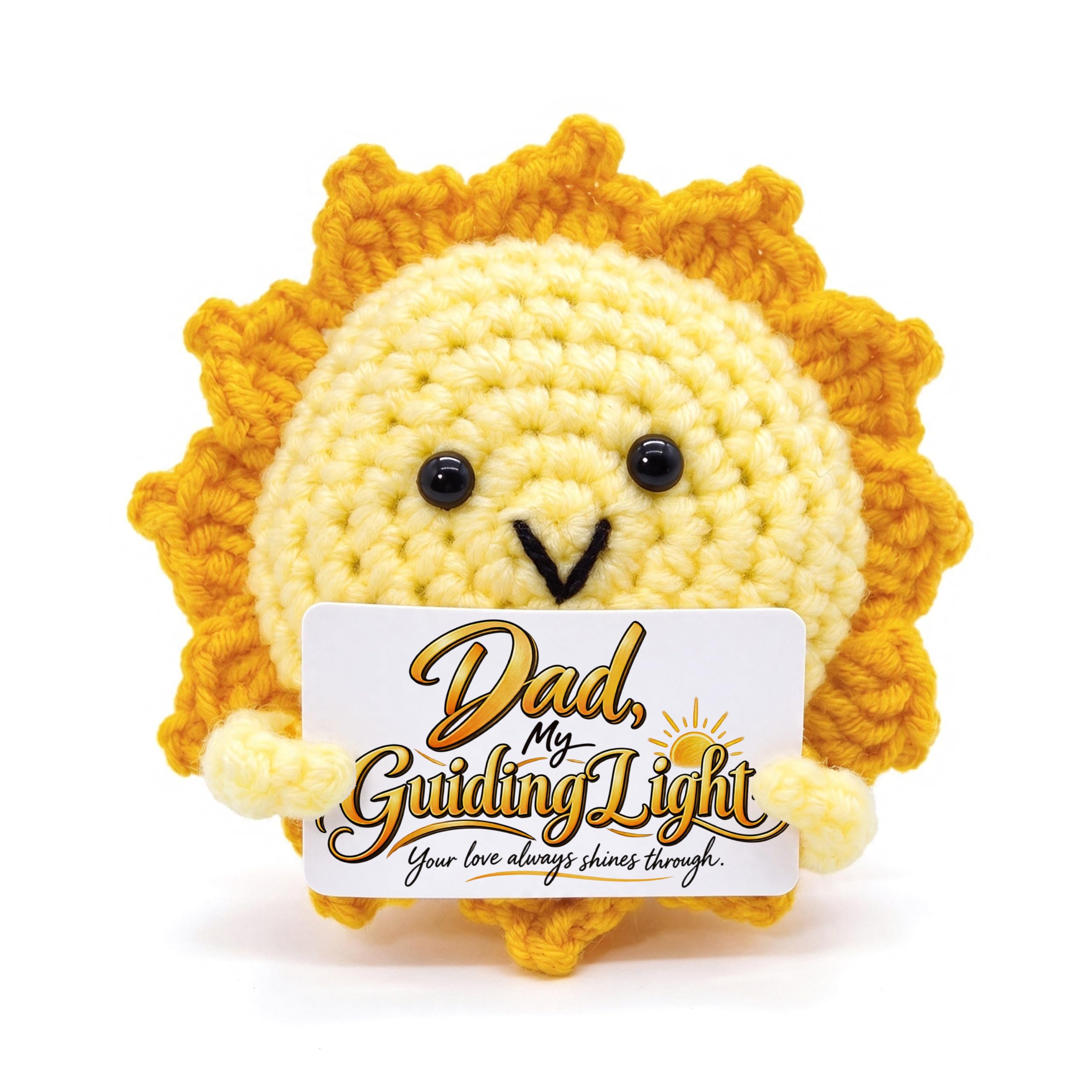 Dad Handmade Crochet Sunshine Gift, Dad Gifts from Daughter Son, Smiley Sun Ornament with Positive Encouraging Card, Mini Emotional Support Sun Keepsakes for Father's Day Birthday Xmas