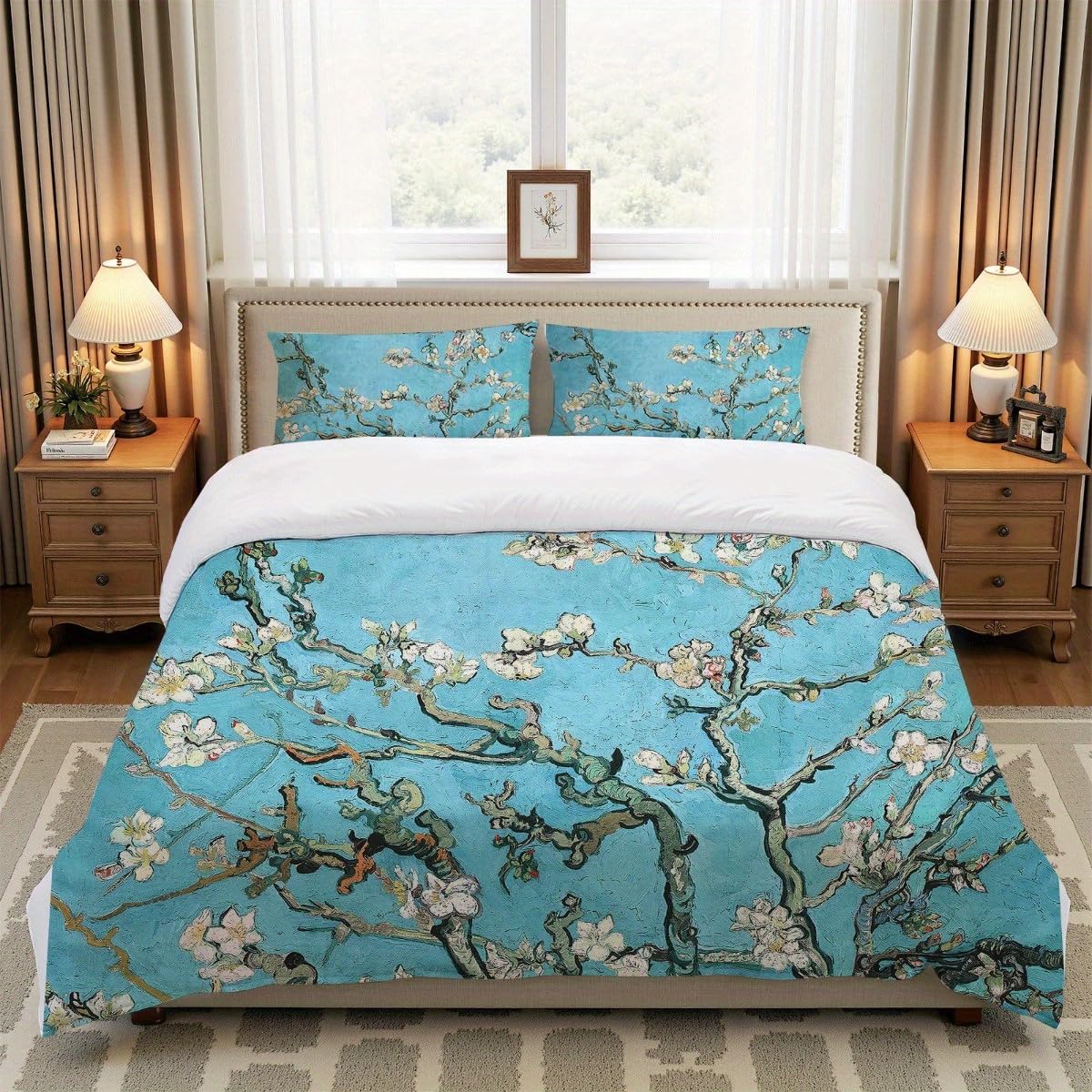 Courtepointe Fleur d'amandier motif floral et parure de lit grand format