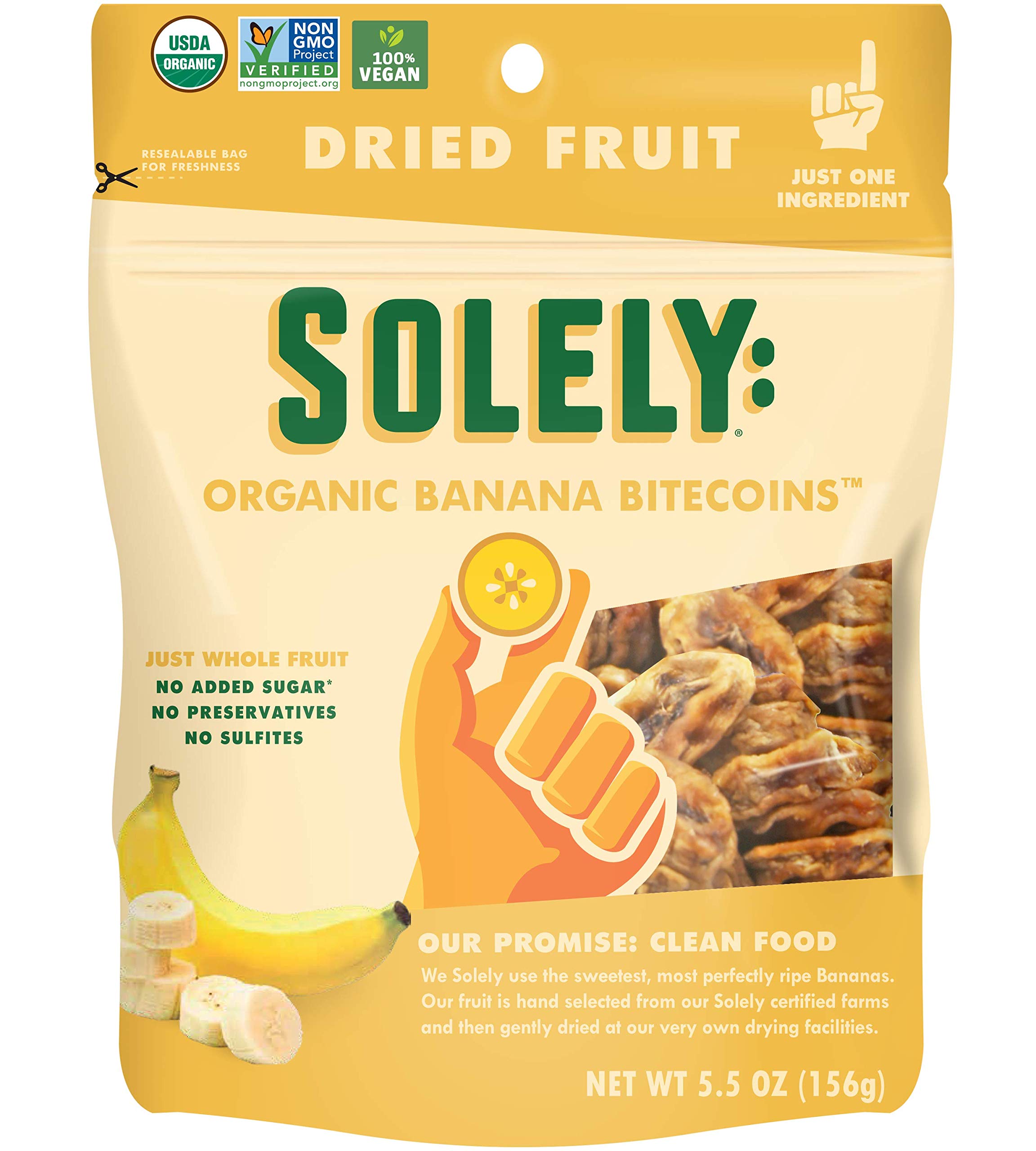 SOLELYOrganic Dried Banana Bitecoins, Medium 6 Pack – Real Fresh Fruit, Portable On-the-Go Snack, Vegan, Non-GMO, No Sugar Added, Not From Concentrate, Shelf-Stable, Healthy Snack for Kids & Adults