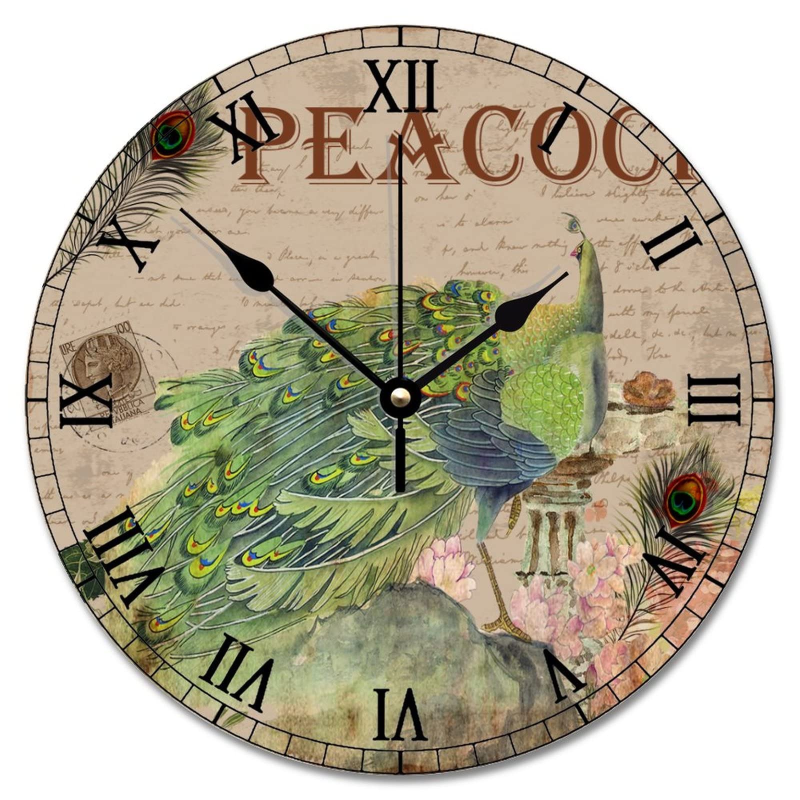 Horloge murale ronde 30 cm silencieuse style rustique pour salon