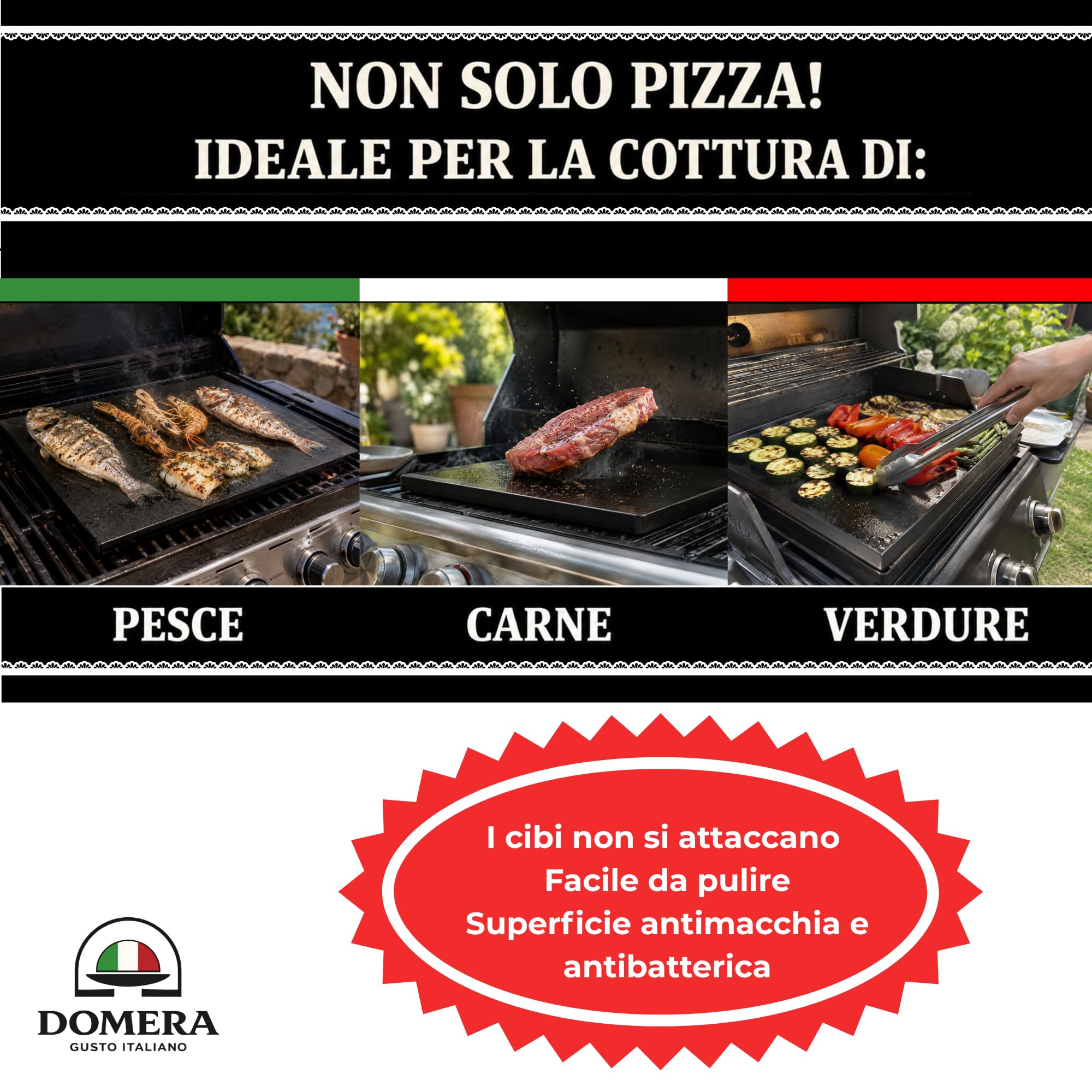 Domera - Pietra Refrattaria per Pizza - Antiaderente - Pietra Refrattaria per Barbecue in Cordierite + Pala in Legno Per Pizza Carne Pesce e Verdure Fino a 900° - 38x30 cm