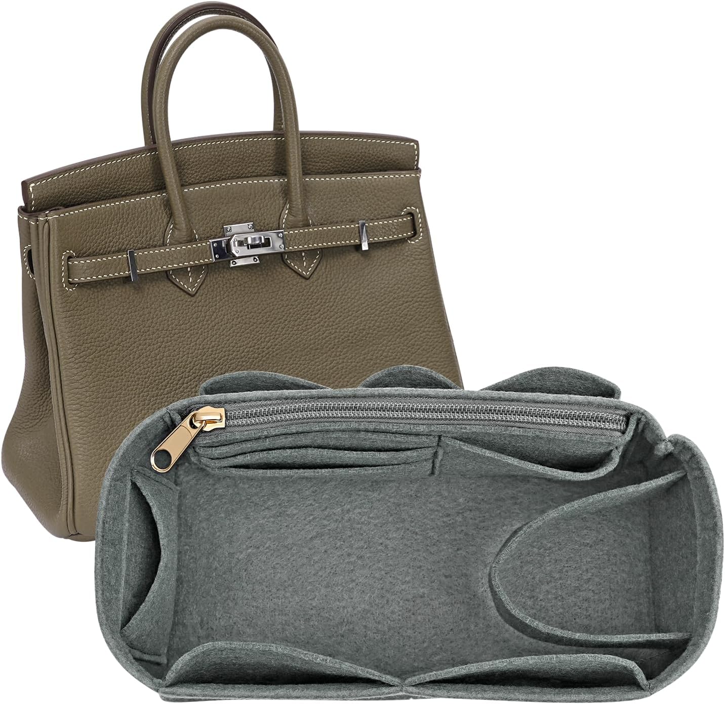 DOIAPUOS 財布オーガナイザーインサート Birkin 35バッグ用 フェルトインサートオーガナイザー ジッパー付き (Ele