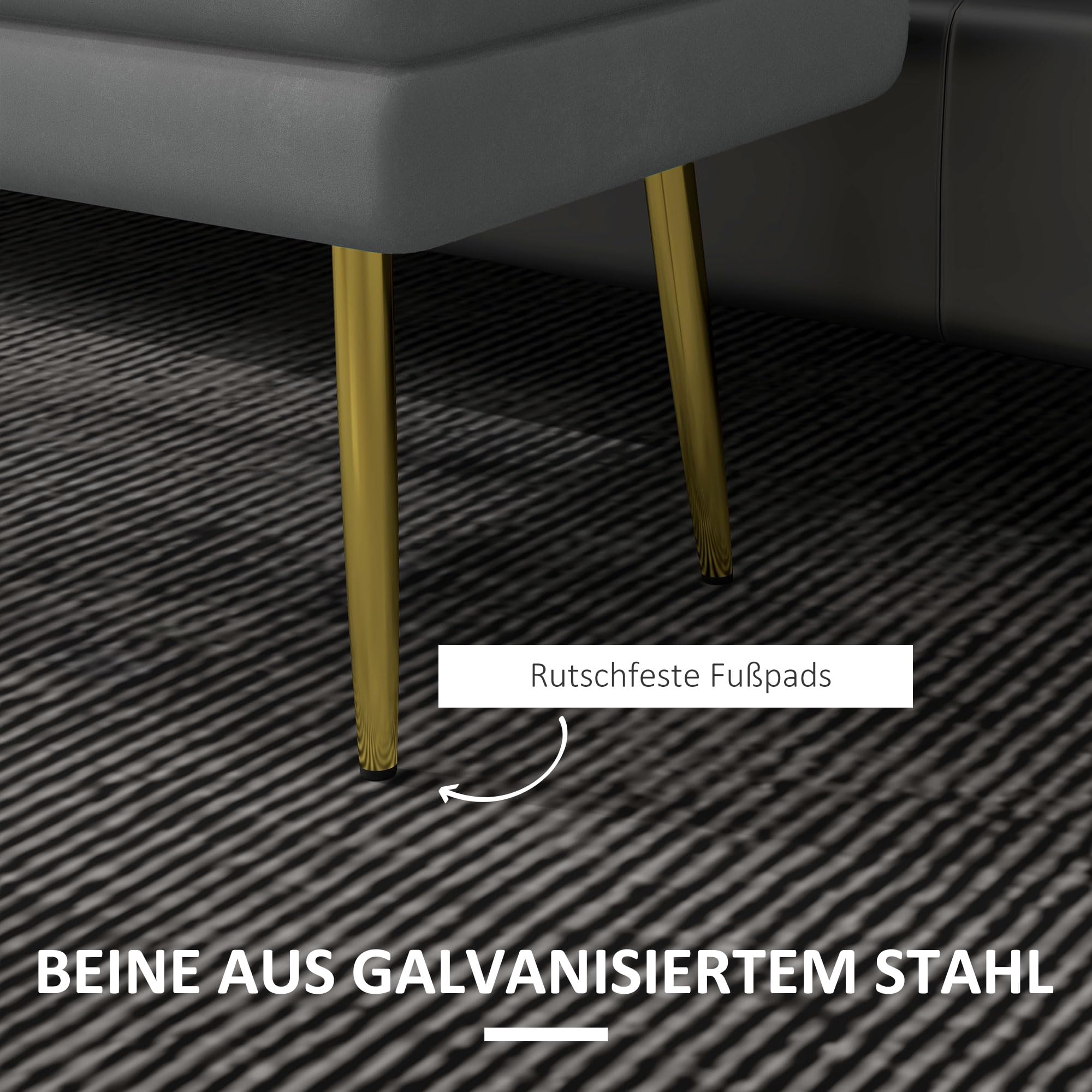 HOMCOM Sitzbank Polsterbank mit Stauraum Samtoptik 79,5x37,5x43cm Grau | Bettbank mit Stahlbeine, Schuhbank, Aufbewahrungsbank für Wohnzimmer, Schlafzimmer