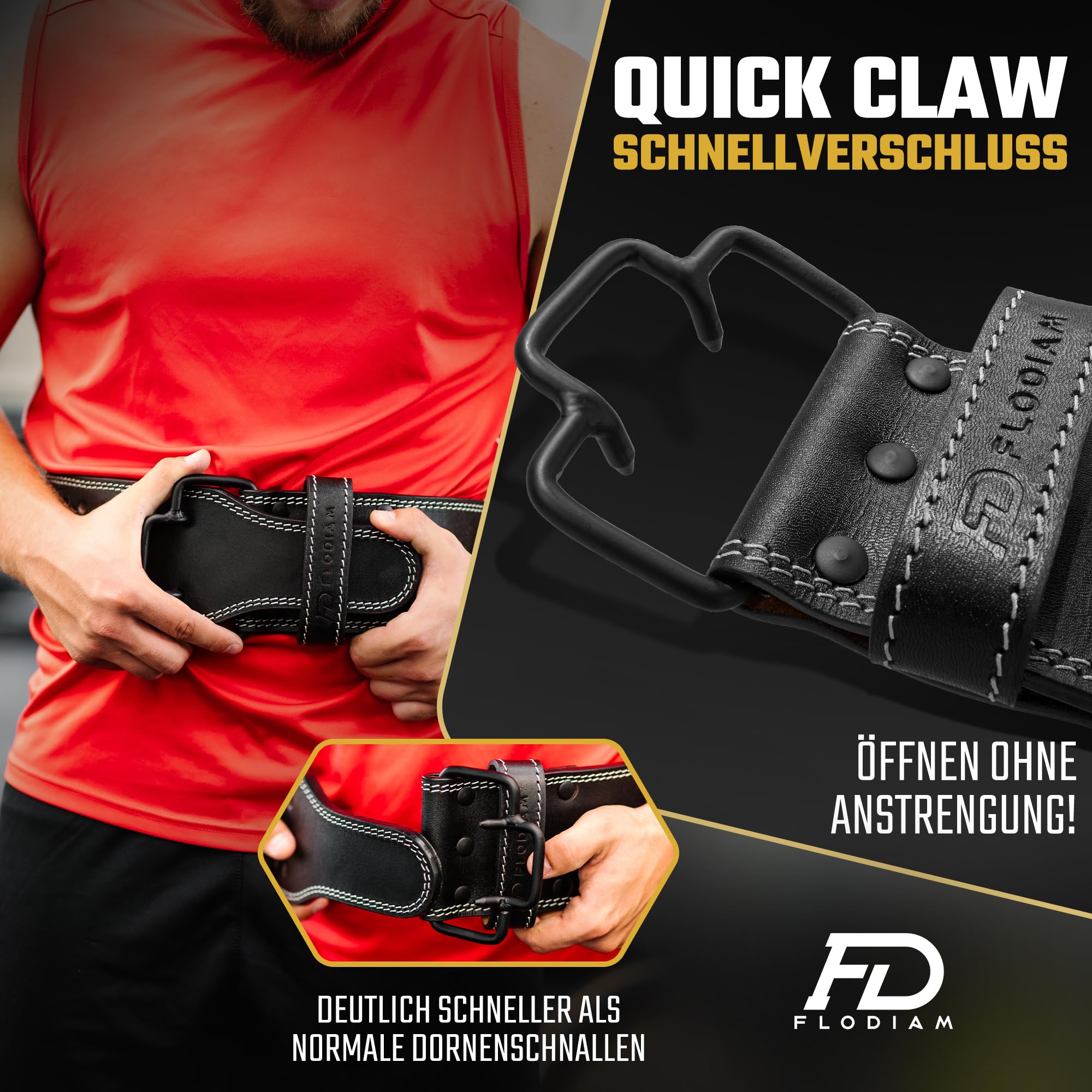 Profi Gewichthebergürtel Quick Power Design Herren & Damen [Quick Claw] Schnellverschluss Gym Lifting Belt Fitness Gürtel Büffelleder Weightlifting Powerlifting - Jetzt Größe Wählen!