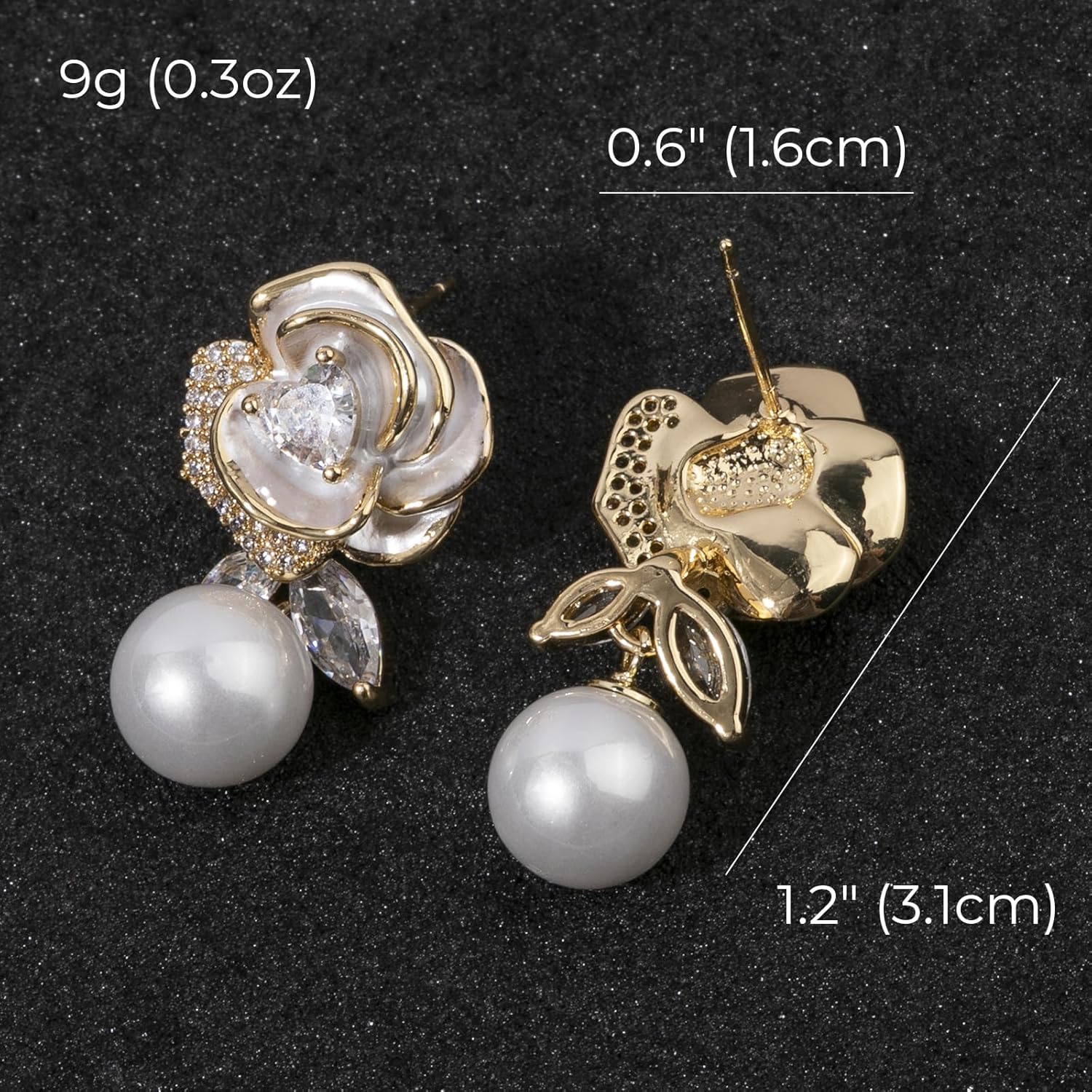 Elegant Pearl Flower Earrings for Women Cubic Zirconia Gold Floral Earrings Dangle Lightweight - Image 3