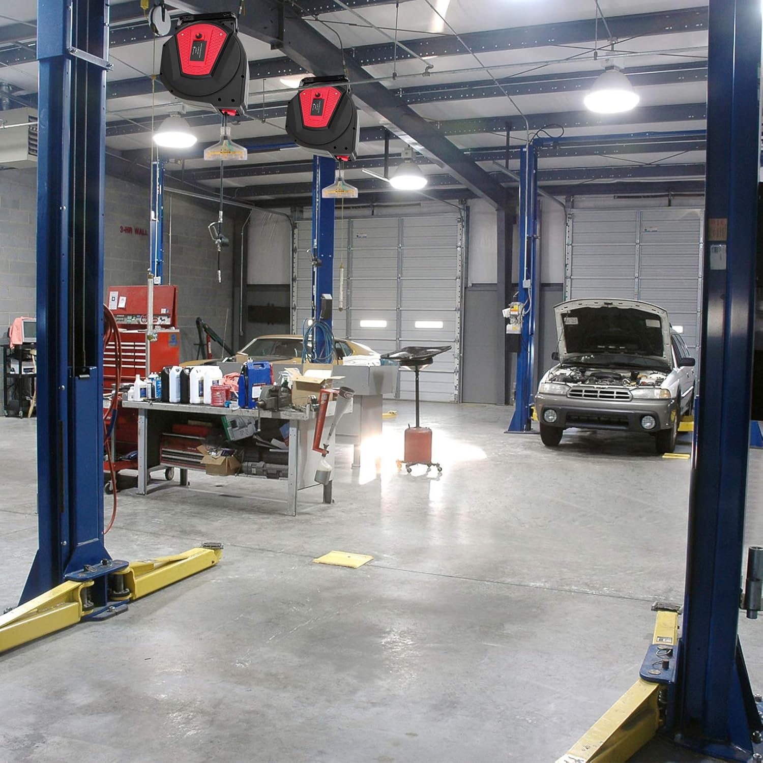 Creative Product BATHWA Retractable Extension Cord Reel, 50 FT Heavy Duty Industrial 14AWG/3C Power Cord, Outdoor Electrical Cord with 3 Grounded Outlets Lighted Triple Tap