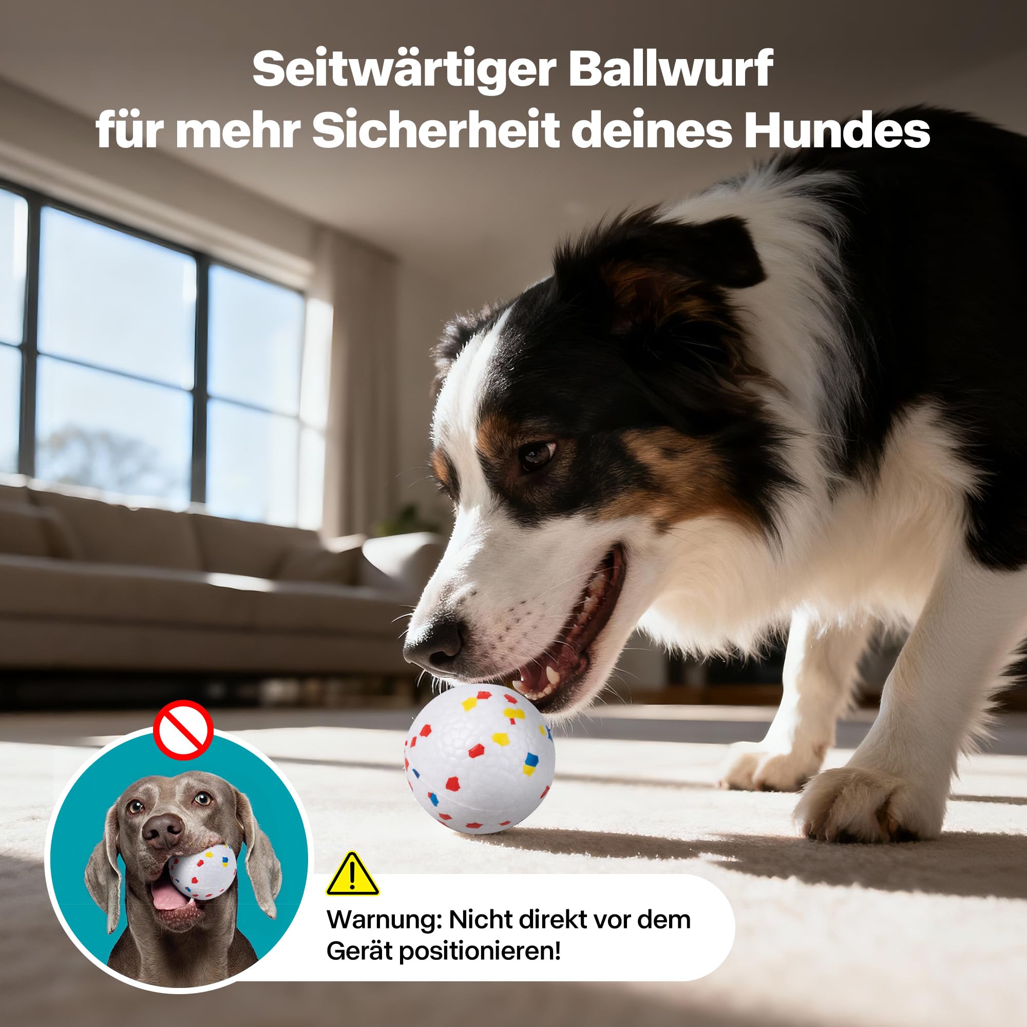 Pet Prime Upgrade Groß Automatischer Ballwerfer für Hunde, interaktives Ballwurfmaschine für große Hunde mit Reichweite von 3 bis 20 Metern, mit 6X 6,35cm ETPU-Bällen und Trainingspfeife