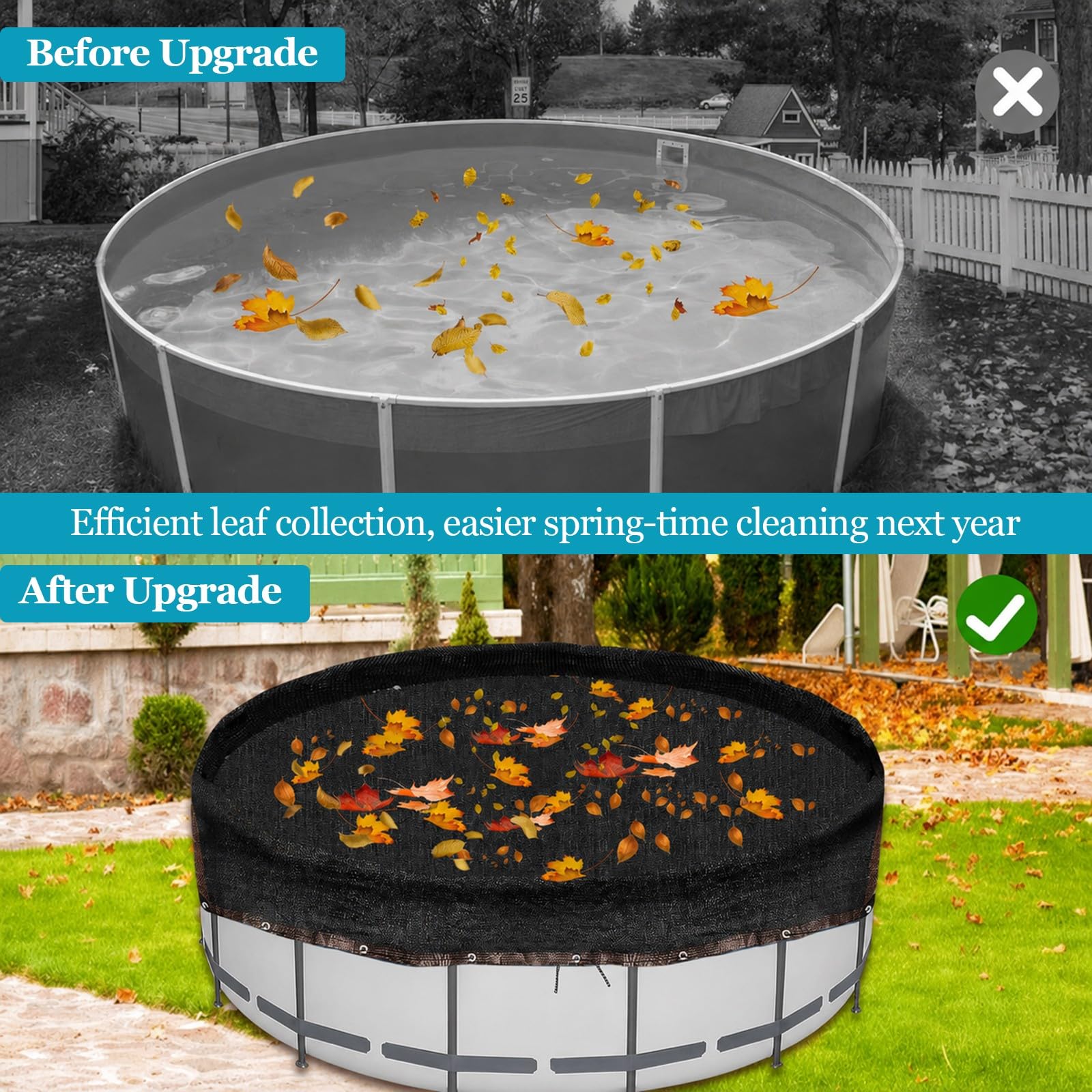 Bâche Piscine Ronde, Filet HDPE Anti-Feuilles pour Piscine Hors Sol | Maille perméable, œillets métalliques, bords renforcés, feuilles et débris, bassin, automne et hivernage(6.5m/21.3FT)