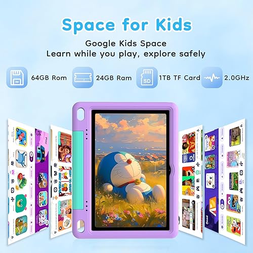 Miniatura 3 de SHARECLOUD Tablet para niños de 10 pulgadas, tableta Android para niños, 24 GB de RAM 64 GB de ROM, 1 TB expandible, con funda EVA, control