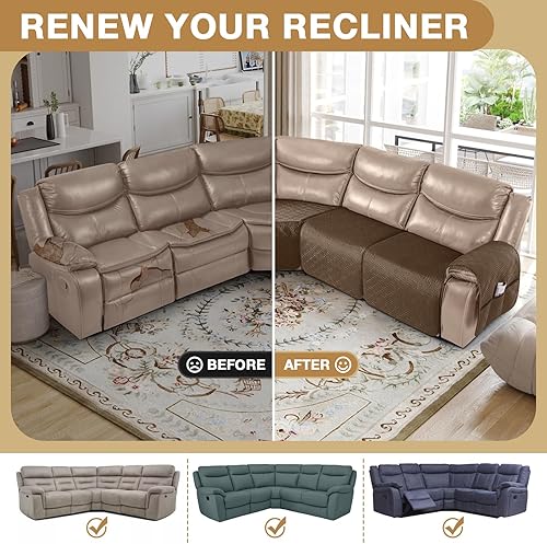 Miniatura 4 de Timeles Fundas de terciopelo impermeable para sofá seccional reclinable, extra grande, en forma de L, sin respaldo, gruesa, suave, lavable (café,