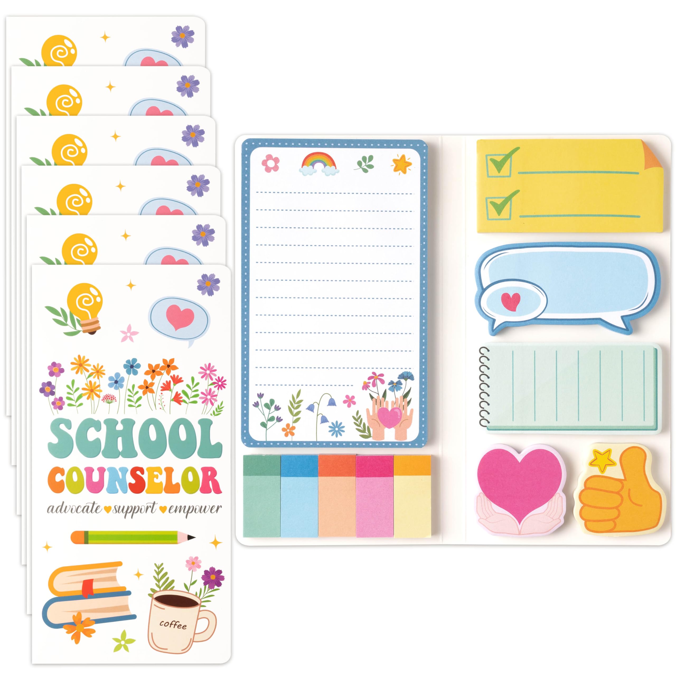 B1ykin Lot de 6 blocs de notes autocollantes pour conseiller scolaire – Bloc-notes autocollants pour conseiller scolaire – 550 feuilles de pages mémos pour cadeaux d'appréciation des enseignants