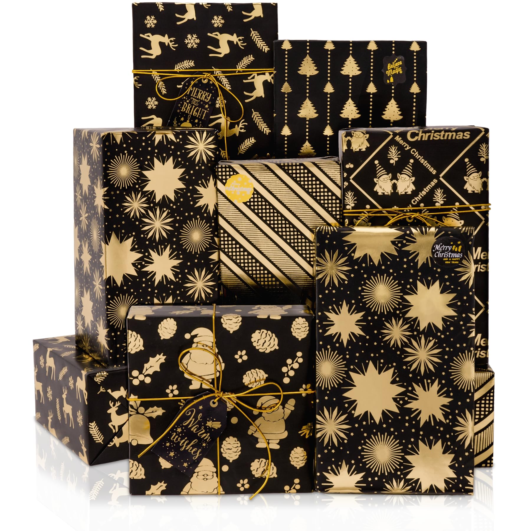 Papier Cadeau De Noël – Lot De 6 Feuilles 70x40 Cm – Motifs Festifs, Naturel, Recyclable – Pour Emballage Cadeaux Déco