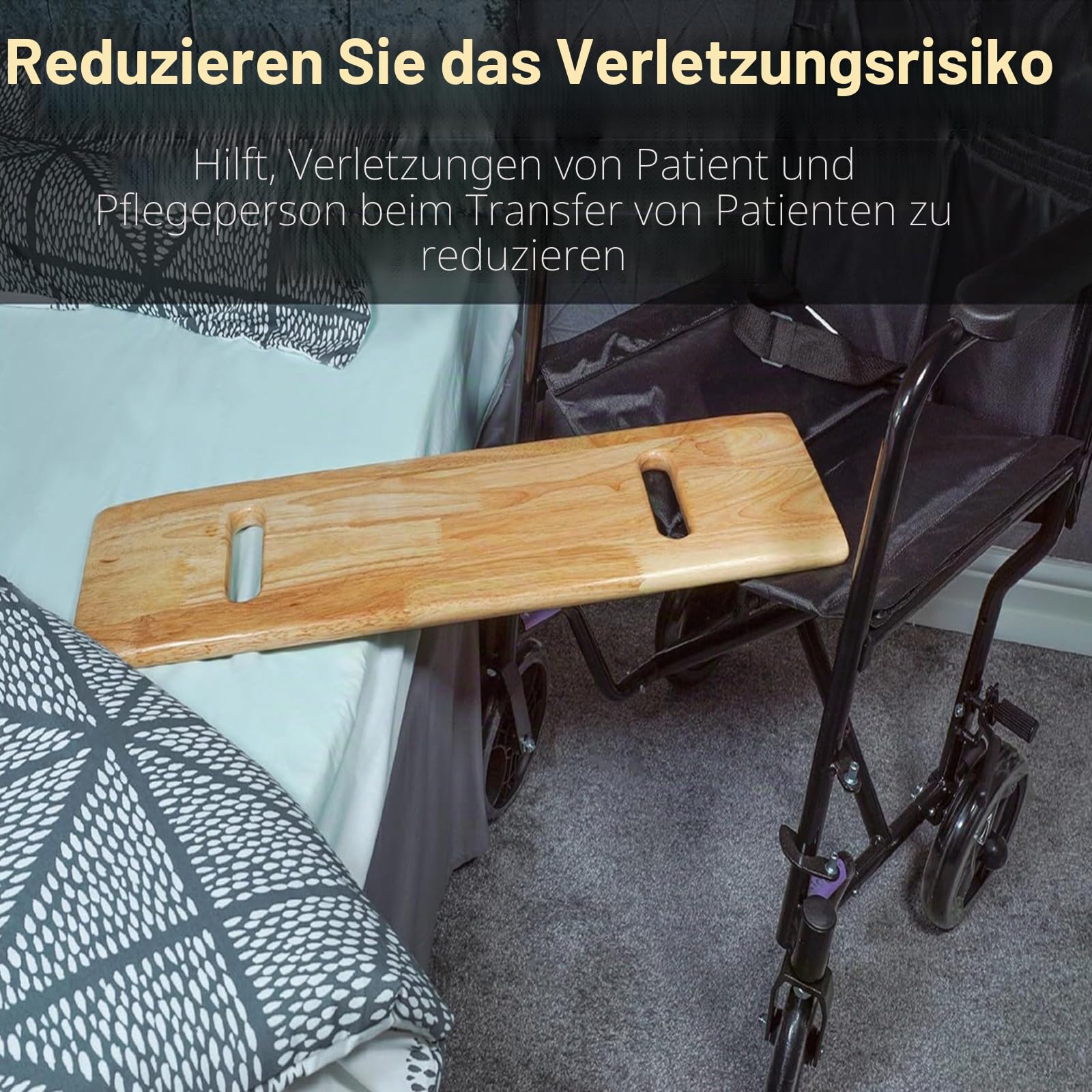 Patienten-Transferbrett Aus Holz-Transferbrett Für Ältere Menschen Für Rollstuhl Transferassistenz-Skateboard Mit Easy-Grip Handlöcher Hilfsgerät Für Behinderte Und Gehbehinderte Rollstuhlfahrer