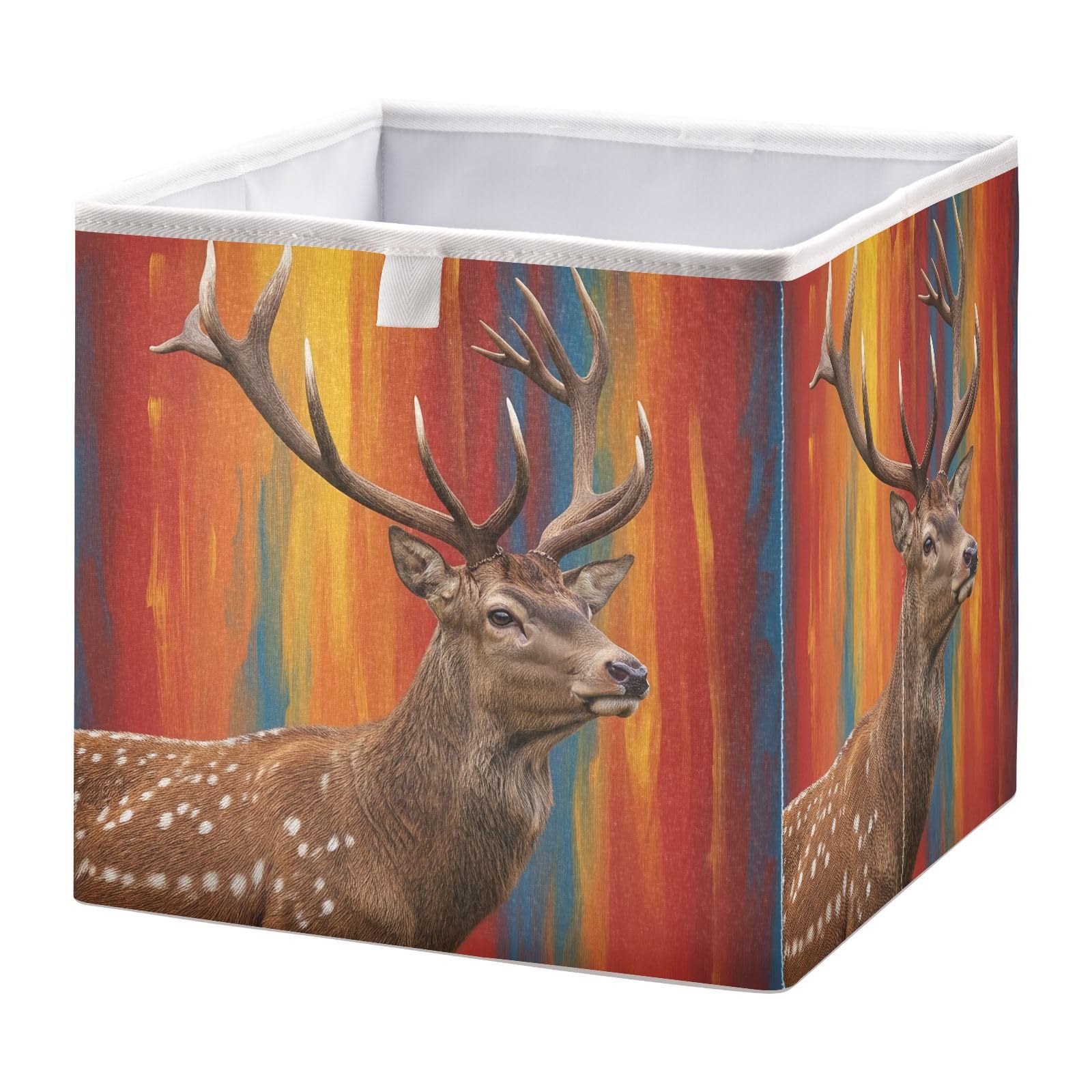 Ewusp Deer Cube Storage Boxes 28x28 cm Foldable Closet Organiser Bin Holiday Basket Baby Basket for Nursery Bedroom Office