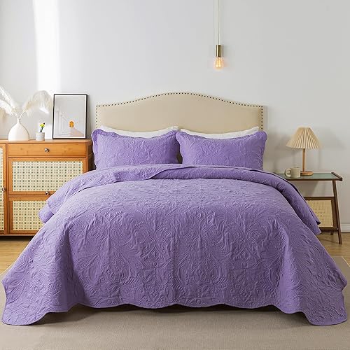 HoneiLife - Juego de colcha de tamaño Queen de 3 piezas y de microfibra, ligera, cubrecamas reversibles, funda de cama rústica, juego de ropa de