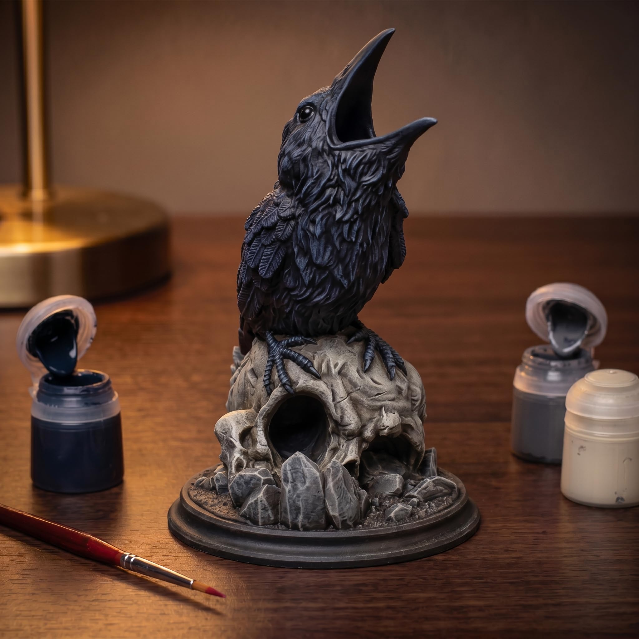 Rabe auf Totenkopf Würfelturm für Würfel bis 25mm | DND Raven Dice Tower Made in Germany | Tabletop RPG Pen & Paper DSA Gothic Fantasy | Deko zum Bemalen | Geschenk Rollenspieler