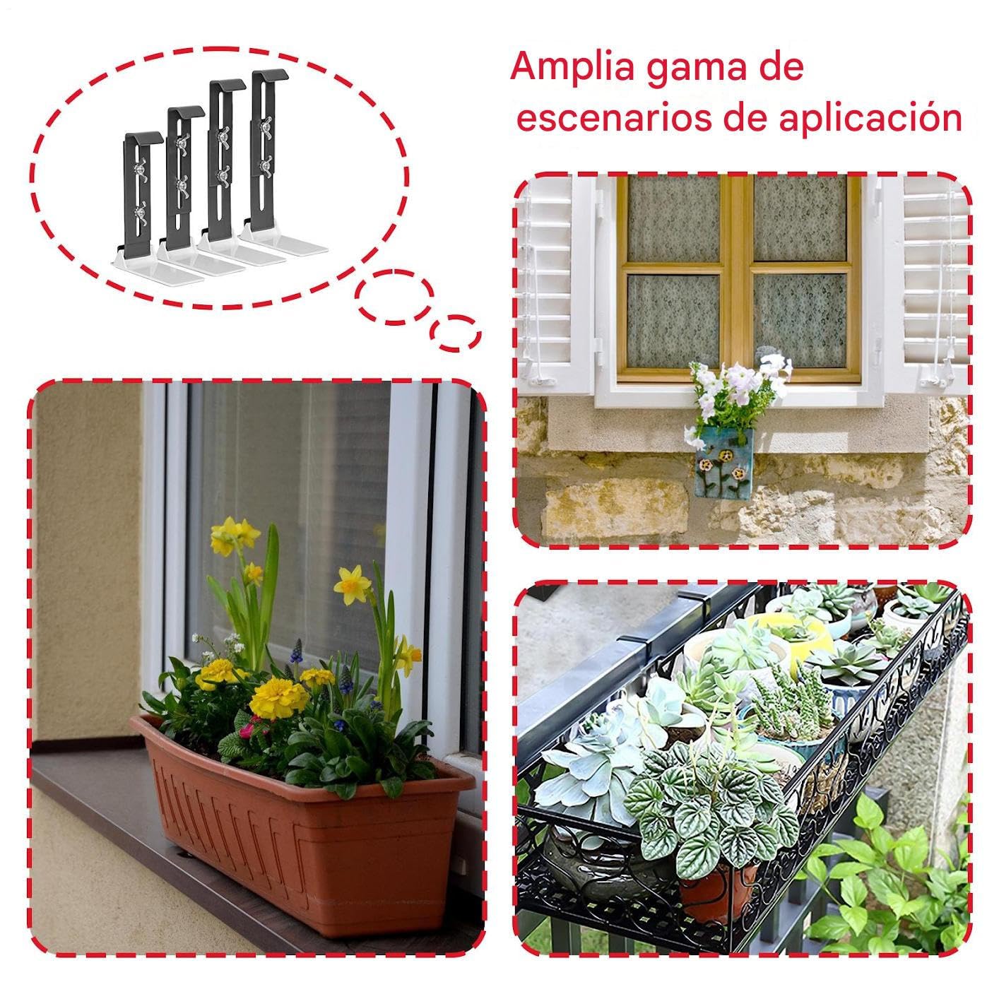 Fensterbank Blumenkastenhalterungen 4-Teiliges Set Verstellbare