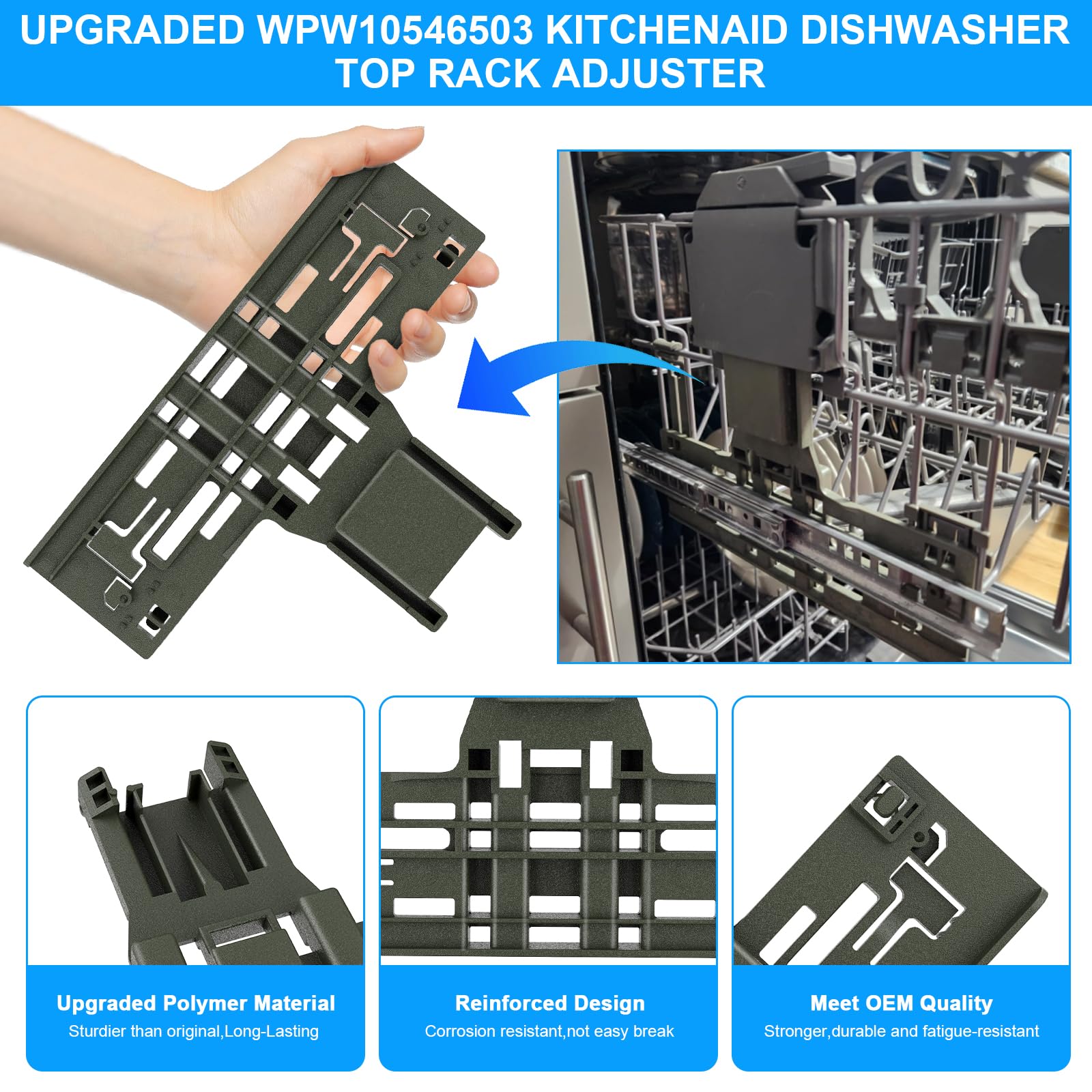 [Confezione da 11] Aggiornato WPW10546503 W10546503 Lavastoviglie Top Rack Regolatore e W10195372/3 Alloggiamento di Regolazione per Kitchenaid Lavastoviglie Parte Superiore, KDTE334GPS0 KDTM354DSS4