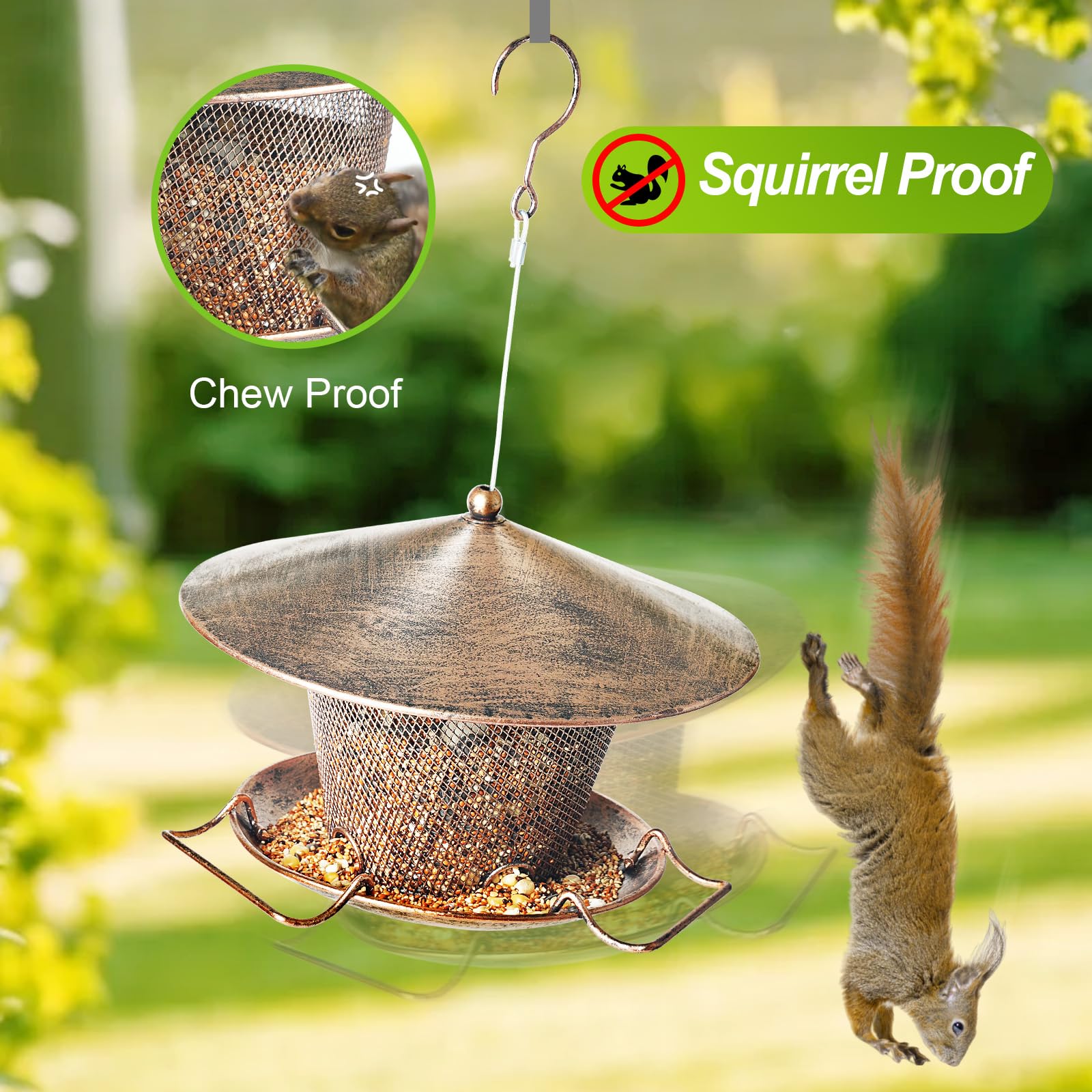 Samhe Bird Feeder for Outdoor, Rainproof Weatherproof Metal Hanging Wild Bird Feeder with 9.8" Roof 3 LBs Seeds Capacity, Easy to Clean & Refill - image 6