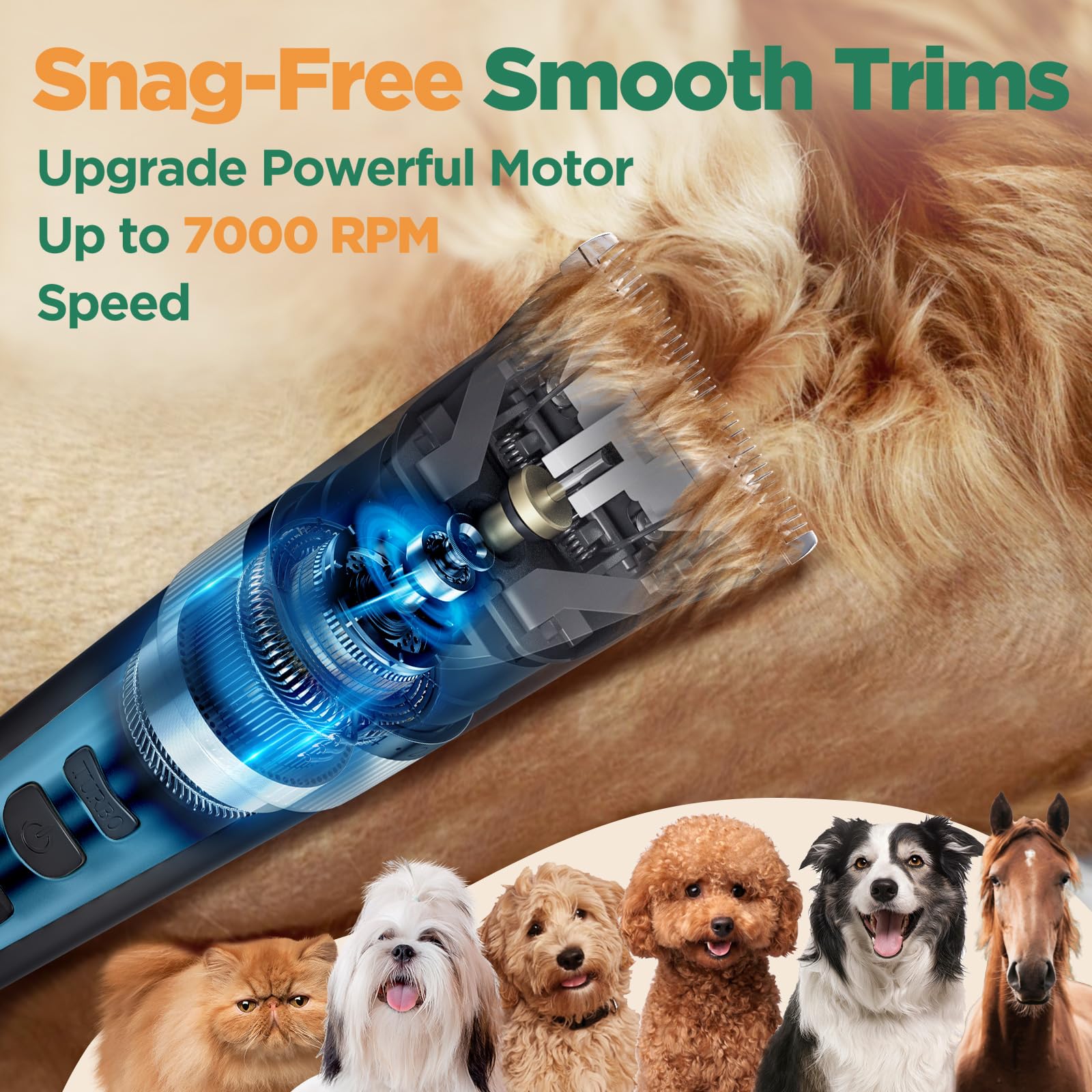 Gimars Tondeuse pour chien 4 en 1 7000 tr/min avec lame de rechange, sans fil et silencieuse, 55 dB, tondeuse professionnelle pour poils d'animaux, tondeuse à poils de chien et rasoir pour poils épais