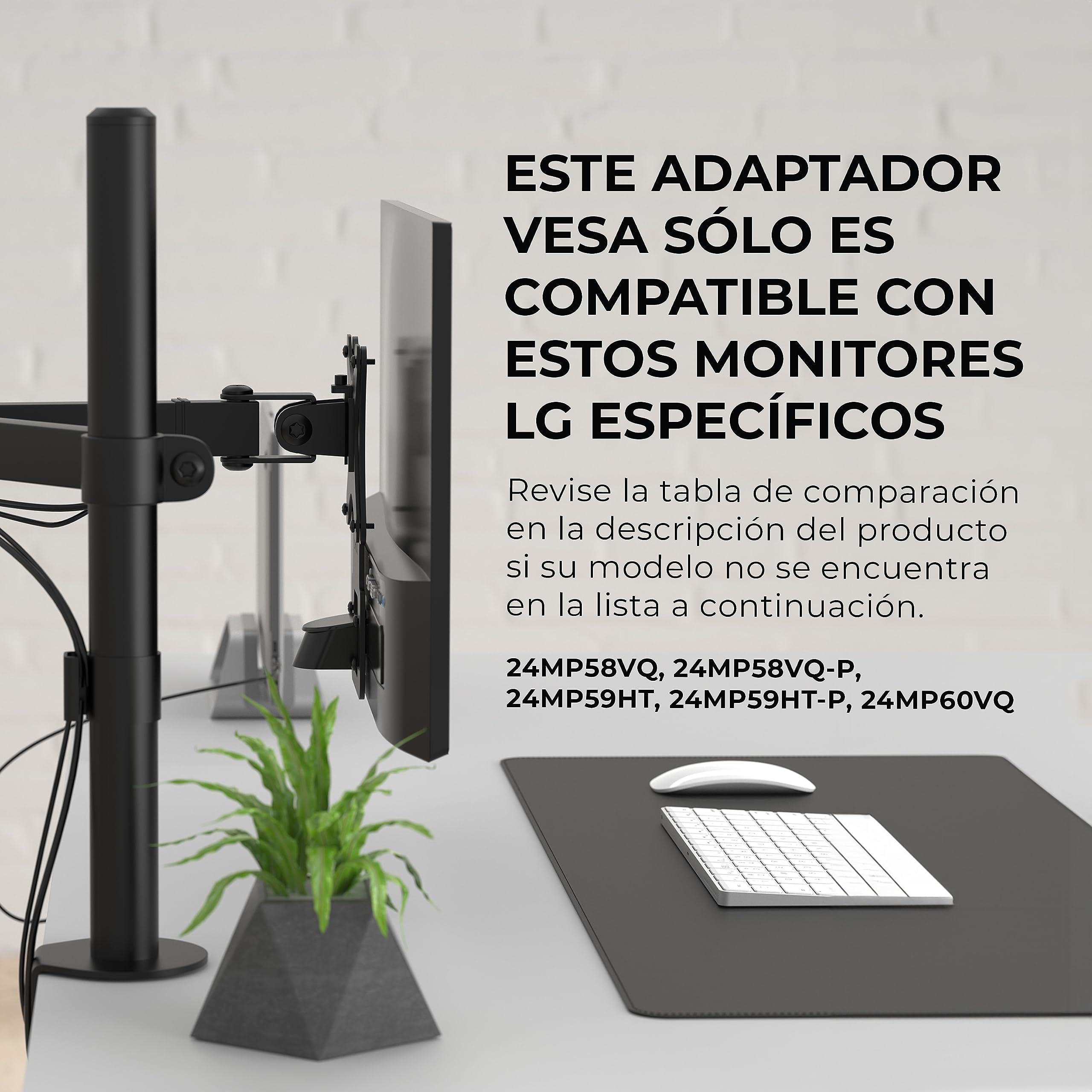 HumanCentric Adaptador de Montaje VESA para monitores LG 24MP58VQ, 24MP58VQ-P, 24MP59HT, 24MP59HT-P, 24MP60VQ, 27MP58VQ, 27MP58VQ-P, Soporte de Montaje VESA para Soporte, Brazo o Escritorio