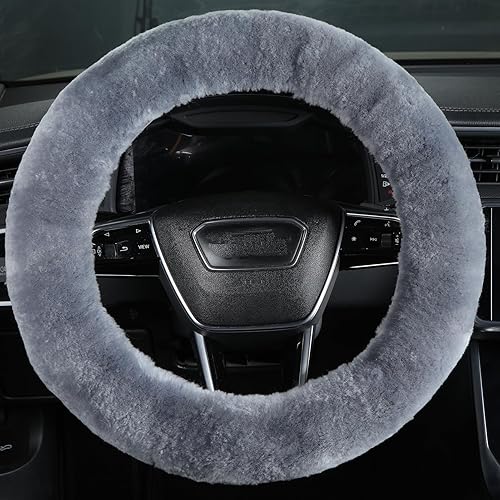 Miniatura 75 de OGLAND - Funda de volante de piel de oveja de felpa suave y esponjosa, para vehículo universal, mujeres y hombres, 14,5-15,5 pulgadas, accesorios