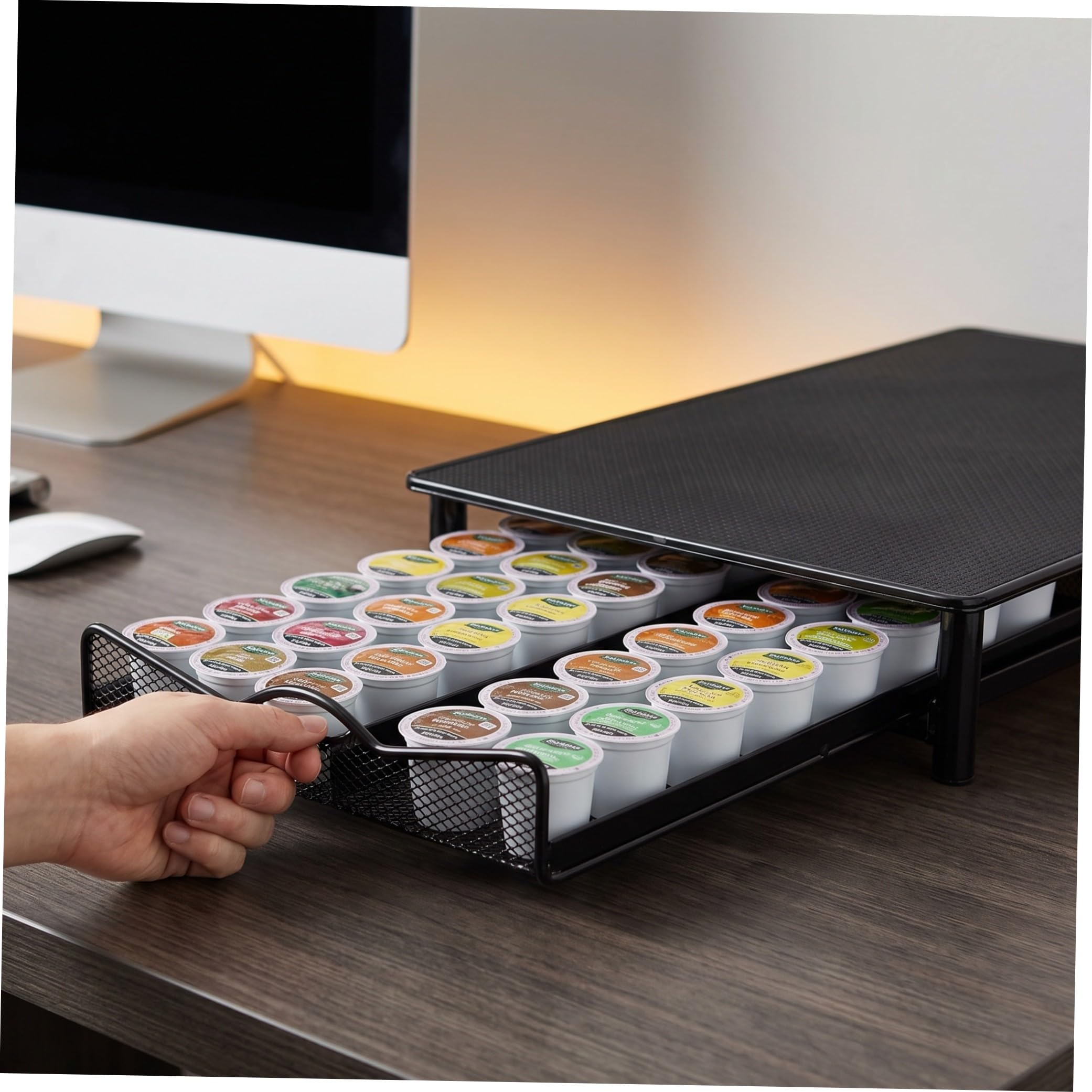 Luxshiny Caja de Almacenamiento de Hierro Negro con 4 Compartimentos Diseño y Fácil de Transportar y Capacidad para 40 Cápsulas para Cápsulas de Café para Cocina o Escritorio