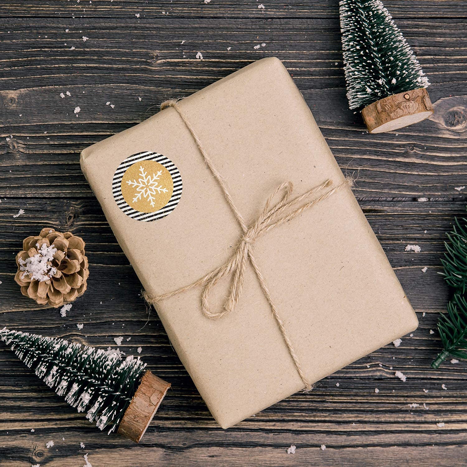 Weihnachtsaufkleber Schneeflocke, Schwarz/Gold, 500 Stück