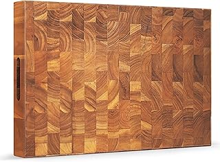 Giantex Teak Wood Cutting Board, 2" Thick End Grain Chopping Block with Hand Grip, 18"x12" Large Reversible Butcher Block, Pre-Conditioned With Natural Waxes & Oils, Carving Board for for Meat Cheese