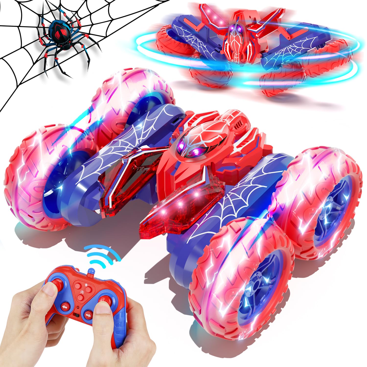 SOGAWEBB Spider Remote Control Stunt Car,4WD Off-Road RC Vehicle with Full-body Light