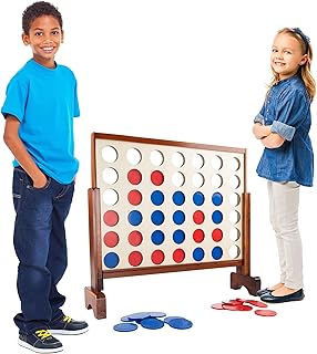 Hey! Play! 4-in-A-Row--Giant Classic Wooden Game for Indoor and Outdoor Play--2 Player Strategy and Skill Fun Backyard Lawn Toy for Kids and Adults
