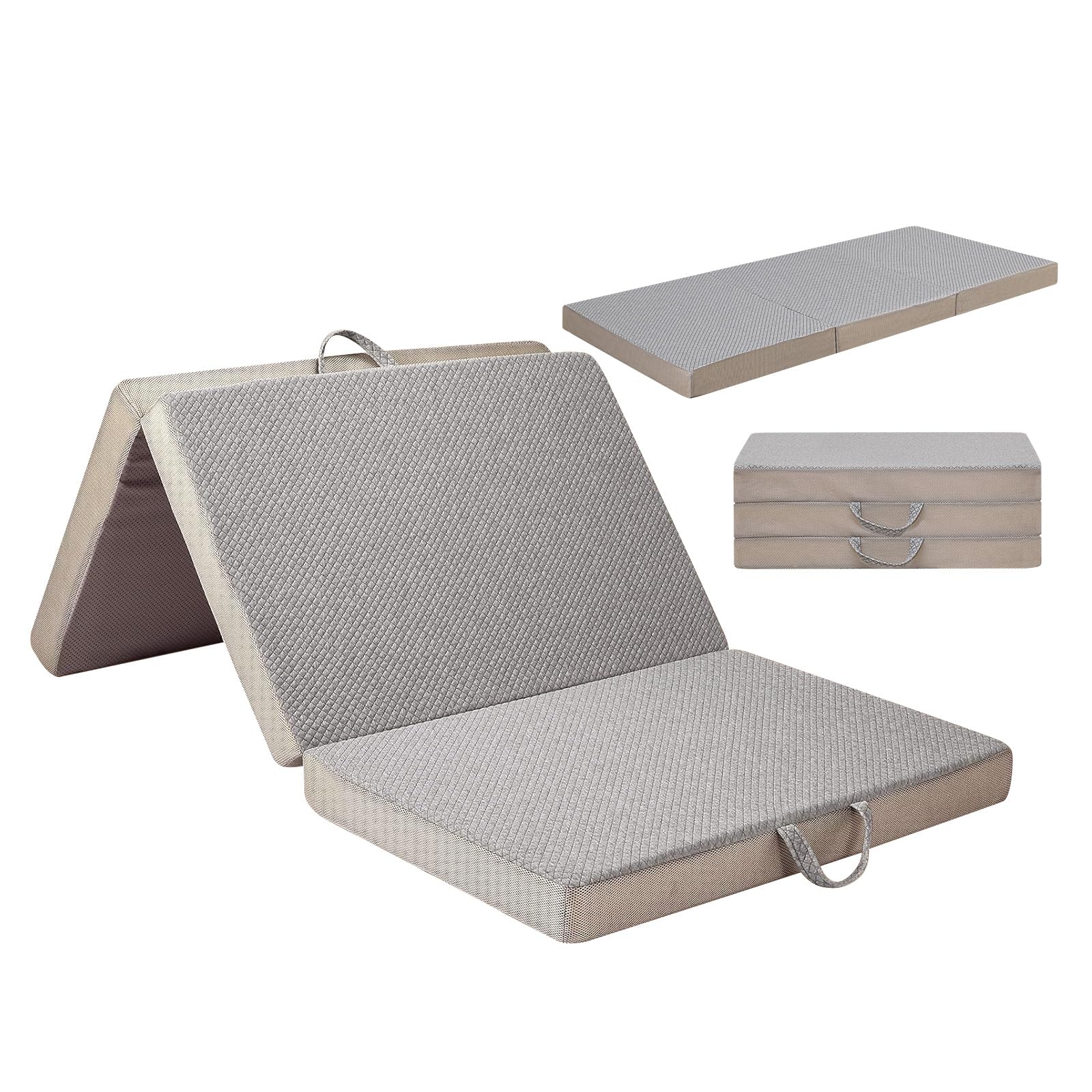 Gwydre Tri-fold Memory Foam Mattress, Small Single Foldable Mattress Portable Floor Bed with Washable Cover, Collapsible for Travel & Camping & Yoga (190x75x10)